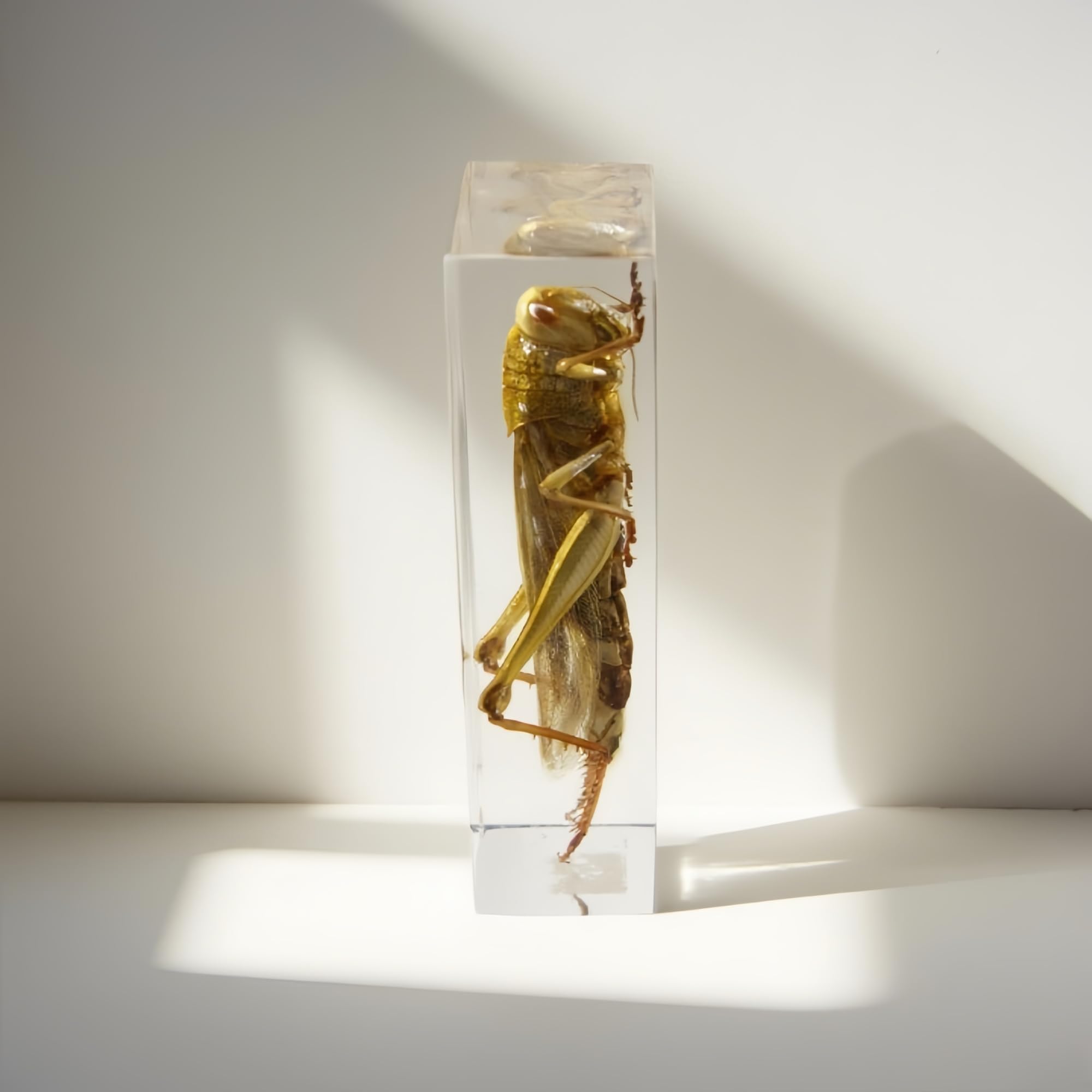 Criquet en résine transparente – Véritable spécimen d'insecte pour projets scientifiques, exposition de curiosités ou presse-papier unique