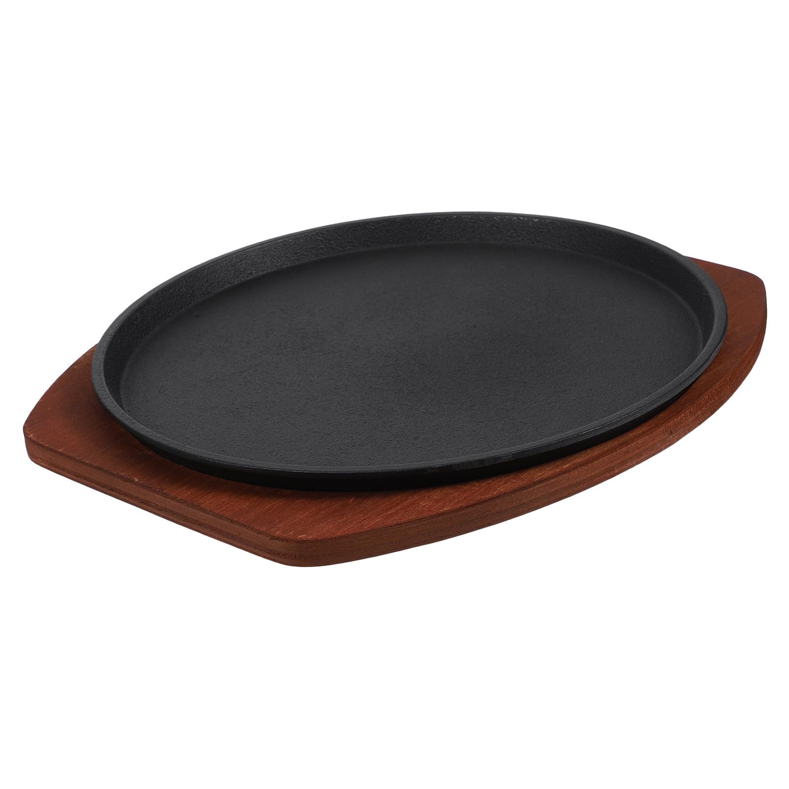 Veemoon Set di piatti per fajitas in ghisa, padella per fajitas con vassoio in legno, padella in ghisa antiscottatura da 27 cm per barbecue in casa, cucina, feste, ristorante, servizio di catering