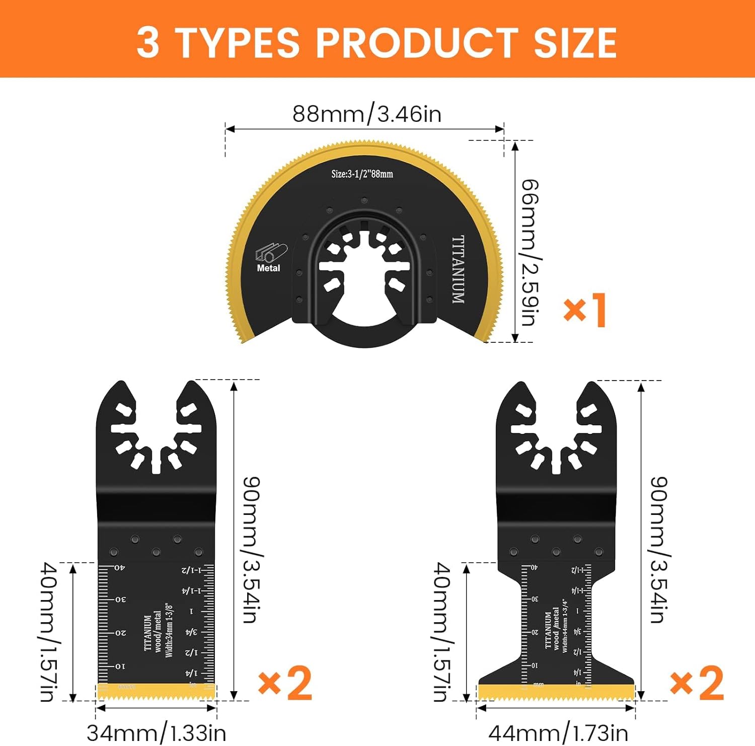 JTWEB Titanium Oscillating Tool Blade, 5PCS Oscillating Saw Blades Metal Cutting Multi Tool Blades Kits Wood and Metal Nails Plastic, Multitool Blades for Milwaukee Bosch Dremel Rockwell