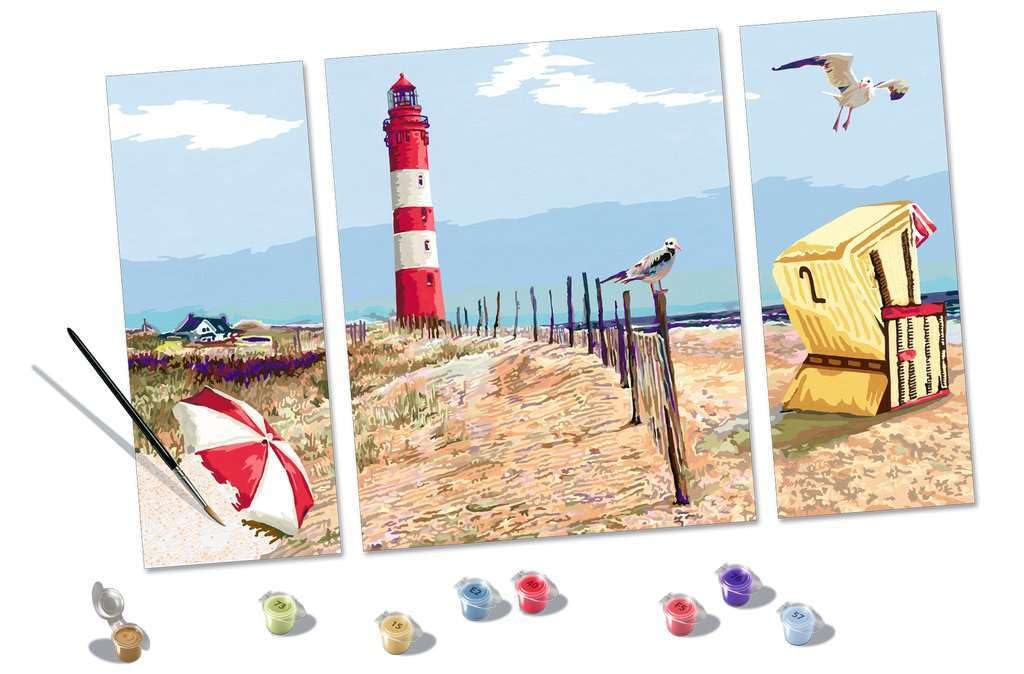 Ravensburger CreArt 20277 - An der Küste - Triptychon Malen nach Zahlen Erwachsene, DIY Malset mit Pinsel und Acrylfarben, Geschenk für Frauen und Männer, Malen für Erwachsene