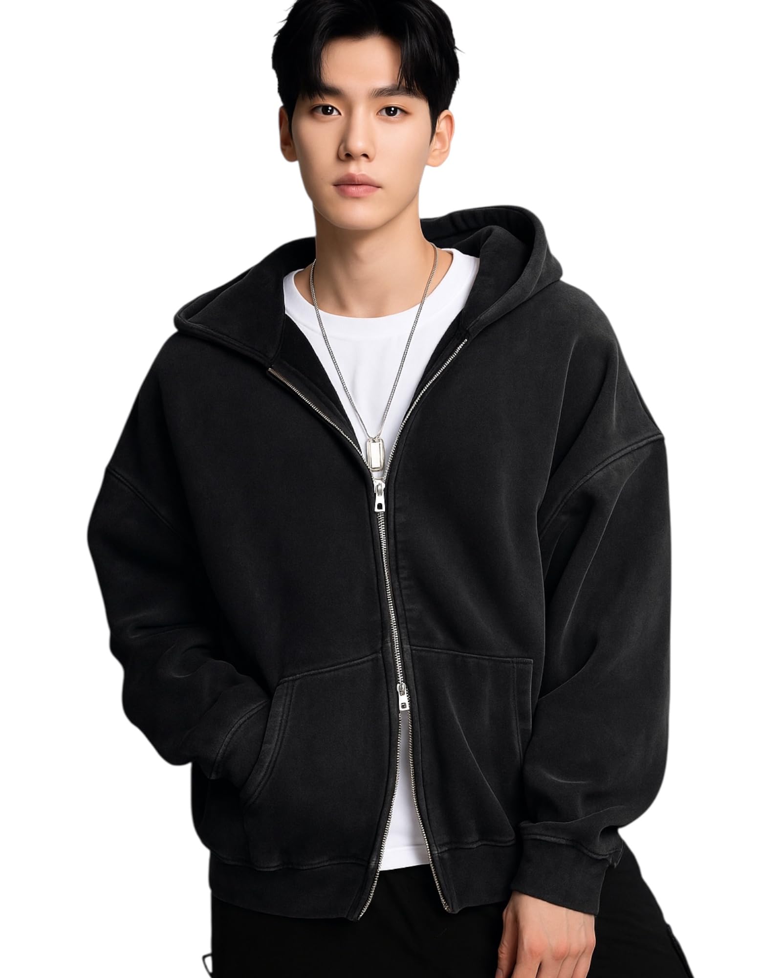 BE SAVAGE Men's Double Side Zipper Hoodie (Black, M) - Image 1
