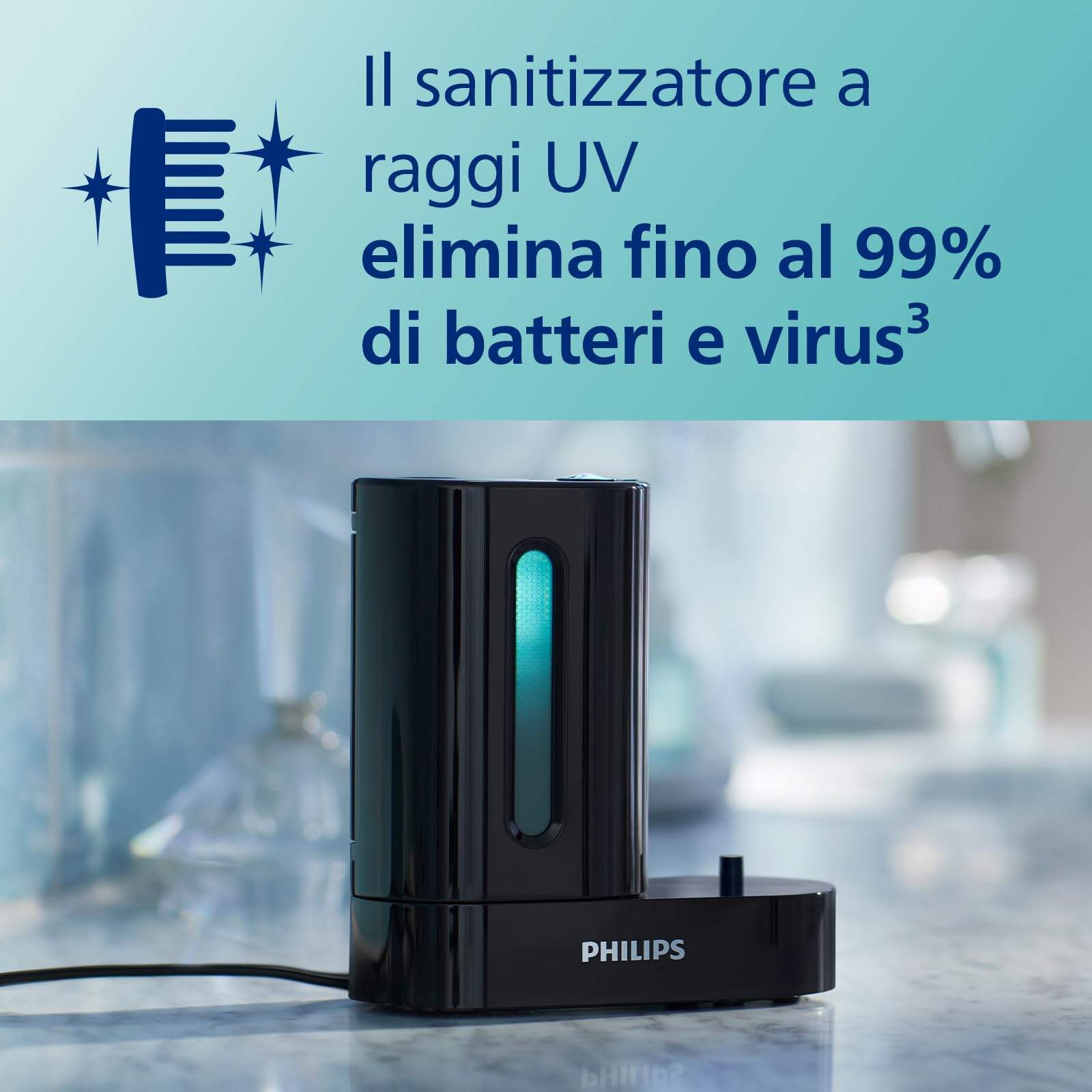Philips Sonicare ProtectiveClean 5100 Spazzolino Elettrico, Spazzolino Sonico con 3 Modalità di Spazzolamento, Sensore di Pressione, Sanitizzatore a Raggi UV, Nero, Modello HX6850/57