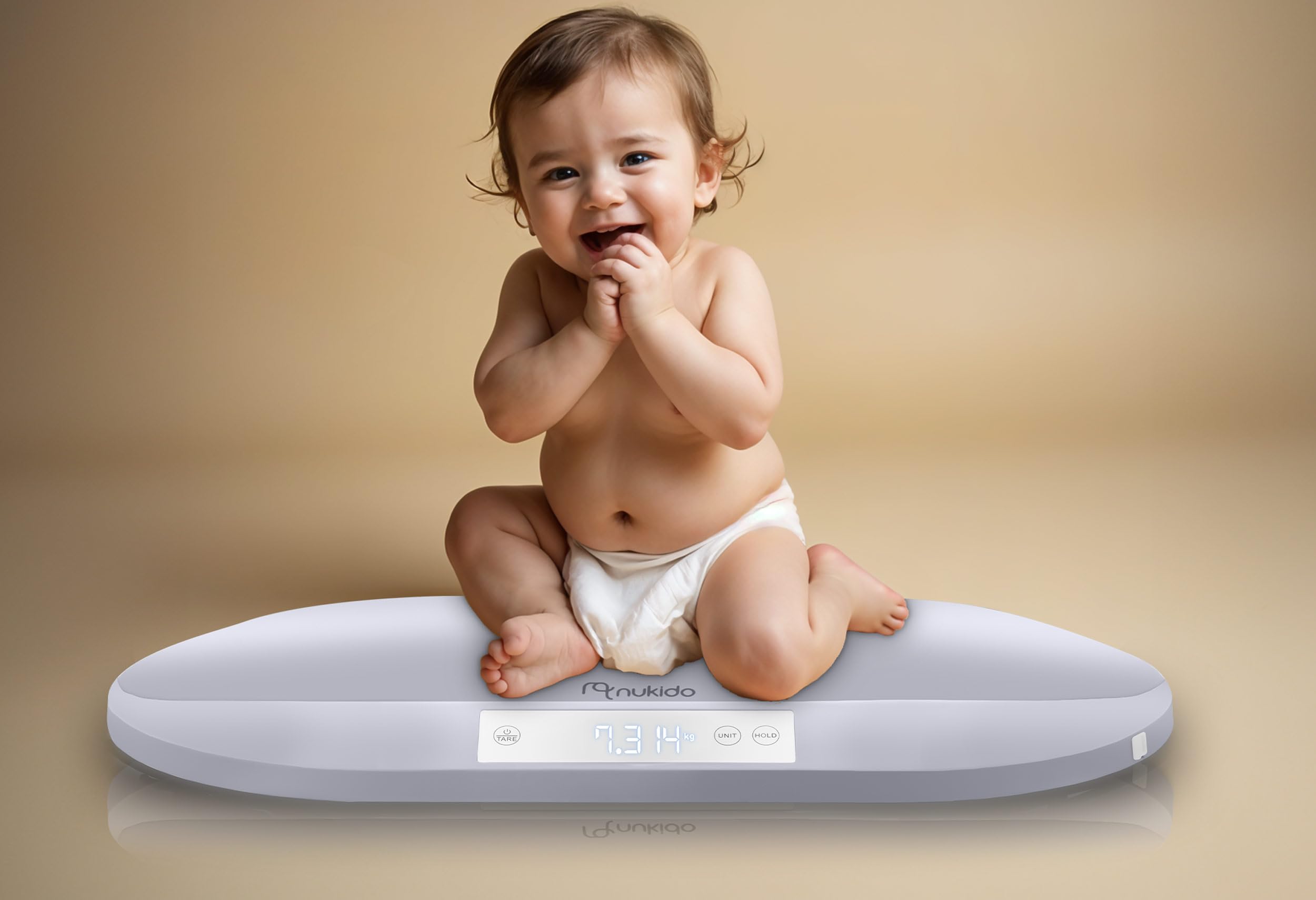 Nukido Babywaage Wiegeschale Baby Waage 40 kg Tragkraft 5 Gramm Genauigkeit Tara Holdfunktion Integrierte Messskala Grau