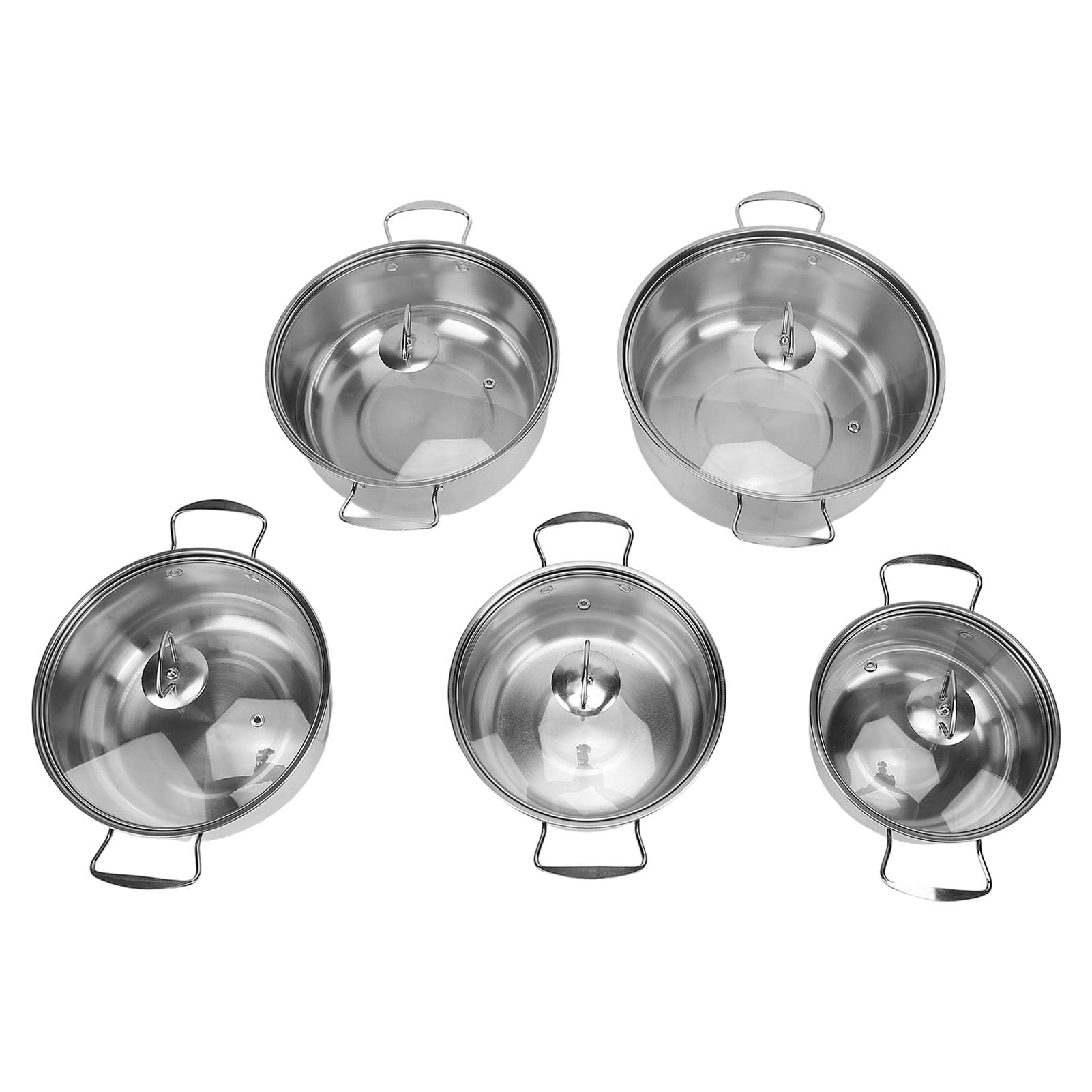 SIXRUN Edelstahl Kochgeschirr-Set mit Glasdeckeln, 18 cm–26 cm Töpfe für Familienküche, 5-teiliges SUS-Edelstahl-Kochset für vielseitiges Kochen, spülmaschinenfest, hitzebeständig