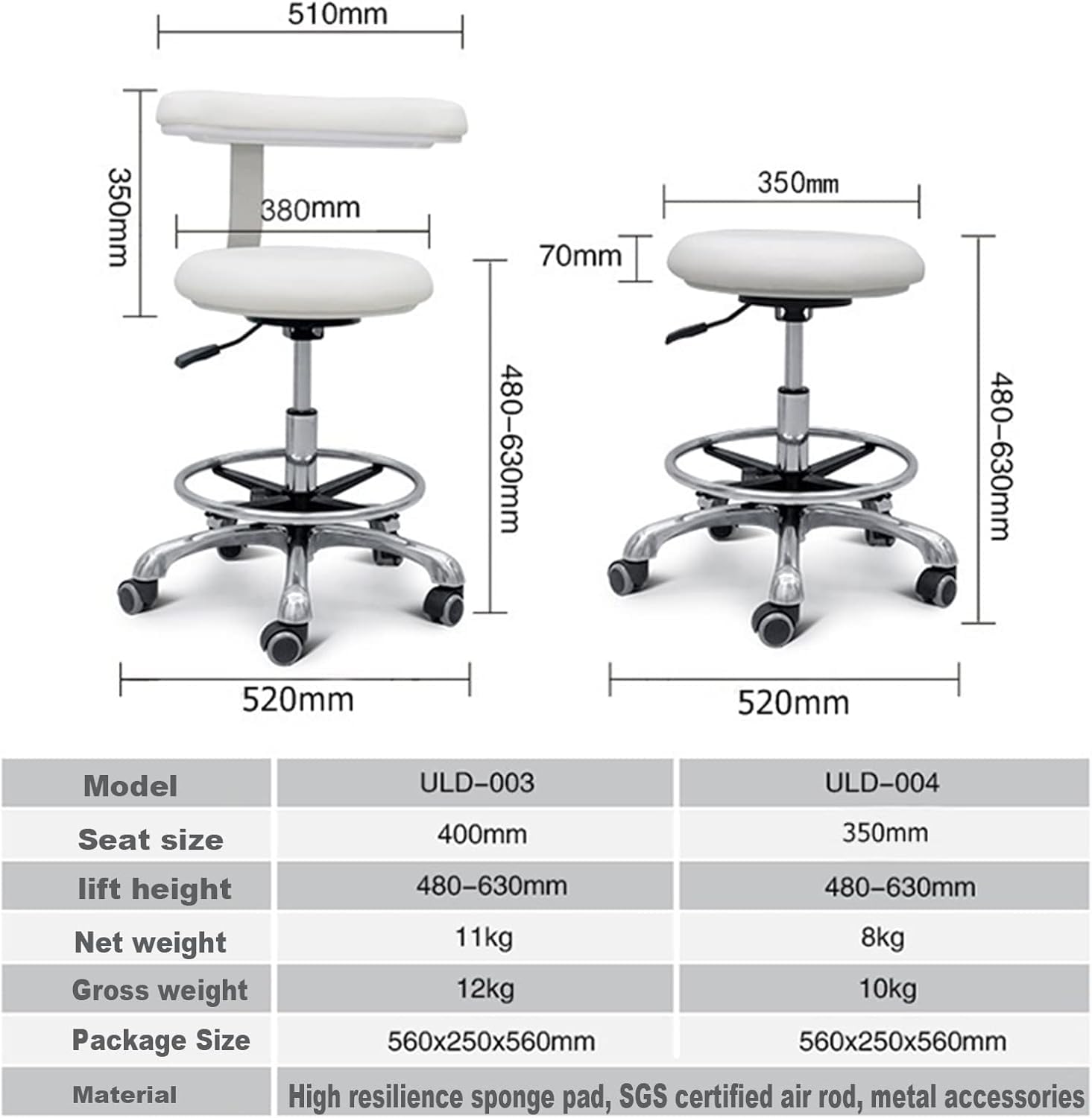 Tabouret d'assistant dentaire – Design ergonomique avec rotation à 360 degrés, hauteur réglable pour plus de confort dans les cliniques dentaires