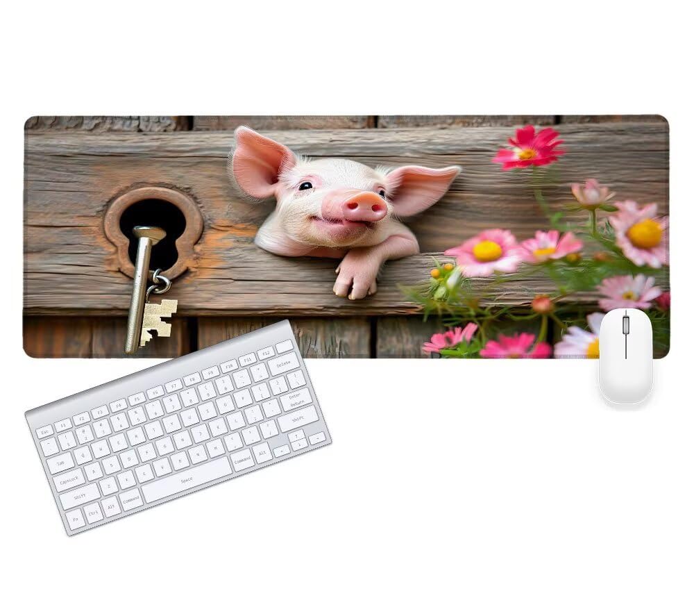 Alfombrilla Ratón, Alfombrilla Gaming Cerdo XXL 1200x600x3mm, Extendida Base de Antideslizante Caucho Mouse Pad Flor, Protector Escritorio con Bordes Cosidos, Mejora la precisión y la Velocidad C-2