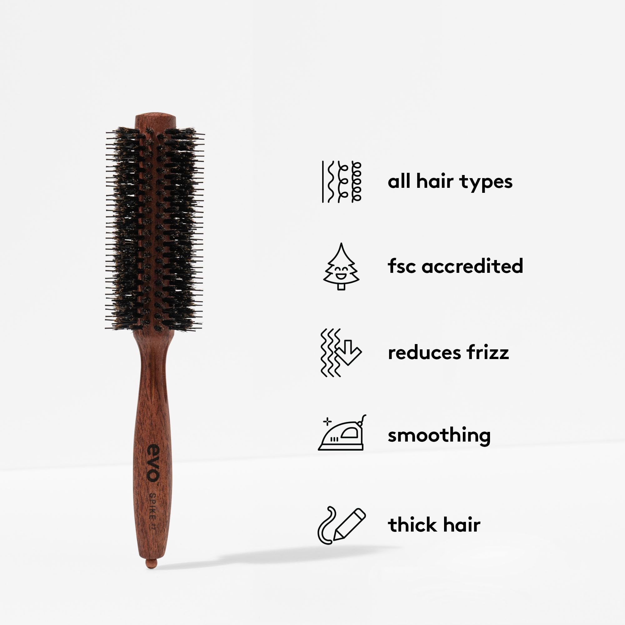 Evo Spike nylonowa szczotka do włosów bristle radial brush 22 mm I szczotka do stylizacji z naturalnym włosiem dzika do szybkiego i łatwego suszenia włosów I szczotka do włosów dla kobiet i mężczyzn I wykonana z certyfikowanego drewna