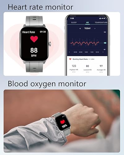 Vista 15 de GRV Reloj inteligente para hombres y mujeres, reloj inteligente para teléfonos iOS y Android, cara de reloj personalizado IP68, impermeable, rosa