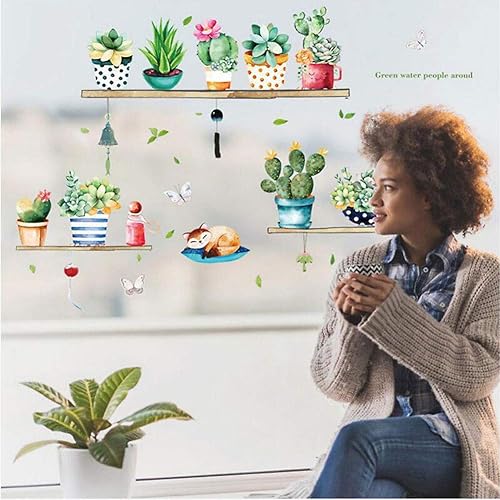 Miniatura 8 de Calcomanías decorativas de pared de cactus y suculentas, 36 calcomanías de pared de plantas verdes de cactus estilo pastoral, calcomanías de pared