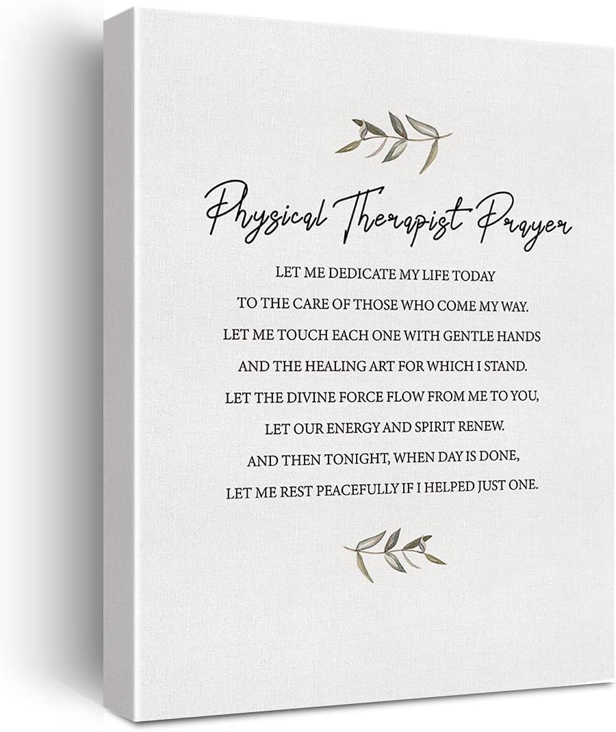 Therapist Gifts for Women Men Framed, Physical Therapist Prayer Poster Canvas Wall Art Painting Ready to Hang for Home Office Decor Graduation Gifts Healthcare Gift - Easel & Hanging Hook 11.5x15 Inch