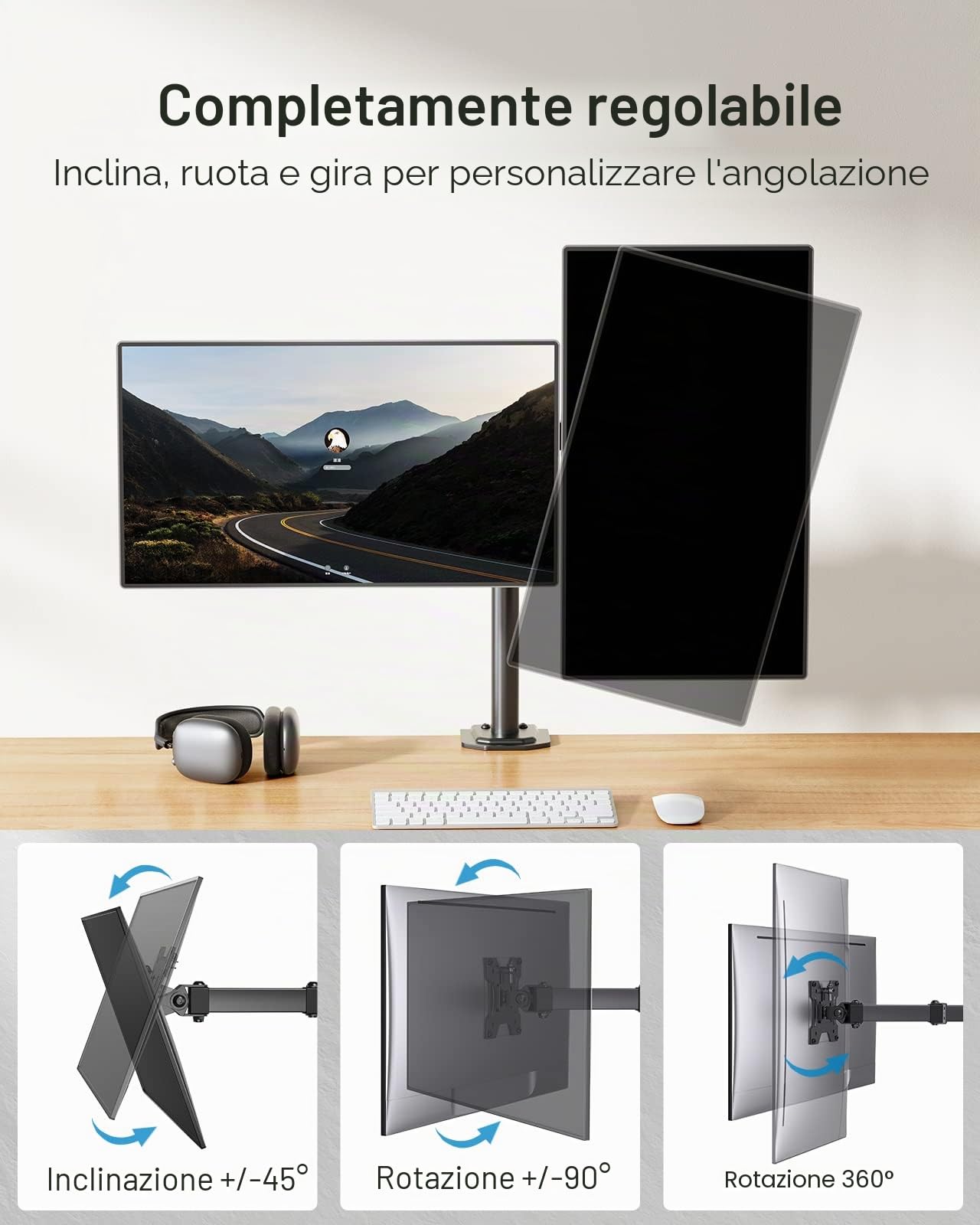 HUANUO Supporto per doppio monitor per due schermi da 13 a 30 pollici, supporto per scrivania con braccio per monitor regolabile fino a 10 kg, VESA 75x75 100x100