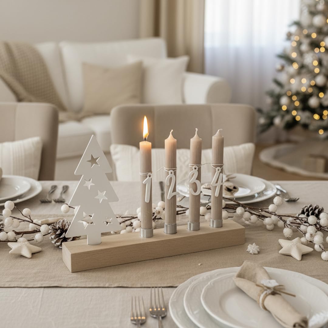 Adventskranz modern aus Holz Kerzenhalter Set länglich Adventsleiste mit Kerzen Boho