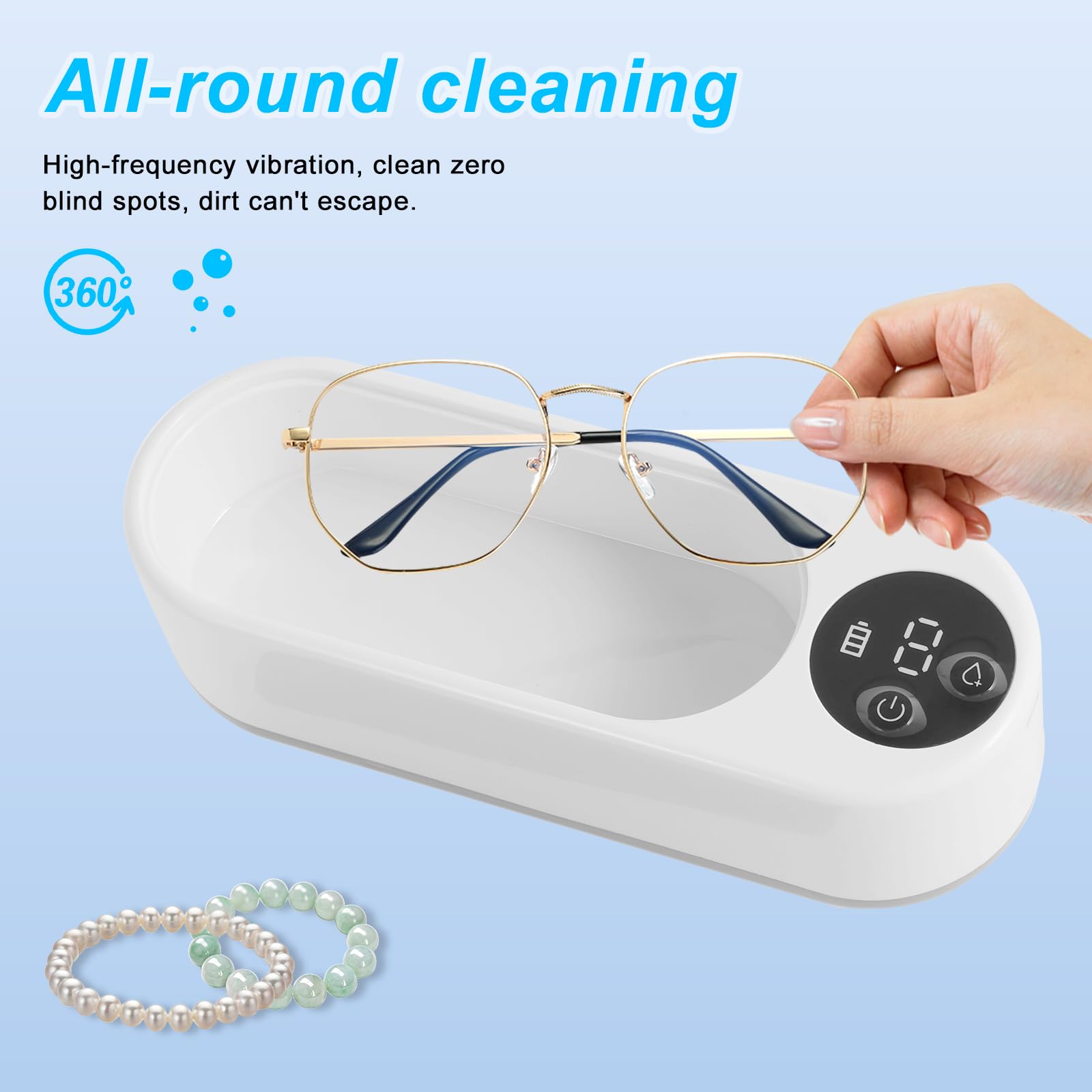 Ultrasonic Jewelry Cleaner, Professional Ultrasonic Cleaner with 2 Modes Timer, Portable Jewelry Cleaner Machine, Ultrasonic Retainer Cleaner for Glasses Jewelry