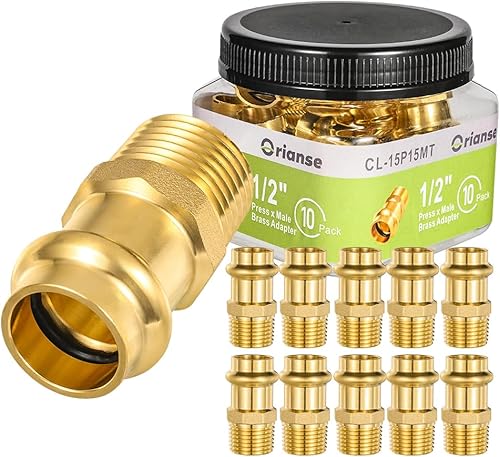 ORIANSE Paquete de 10 accesorios Propress de latón Propress de 12 pulgada ProPress x 12 pulgada MNPT adaptador macho ProPress de cobre a tubo NPT