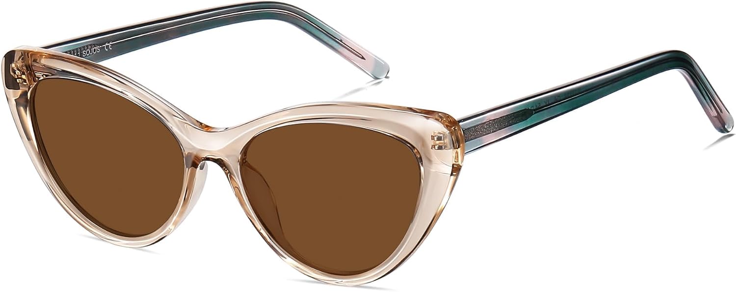 SOJOS Cat Eye Polarized Acetate Sunglasses LOLA Champagne/Brown image 3