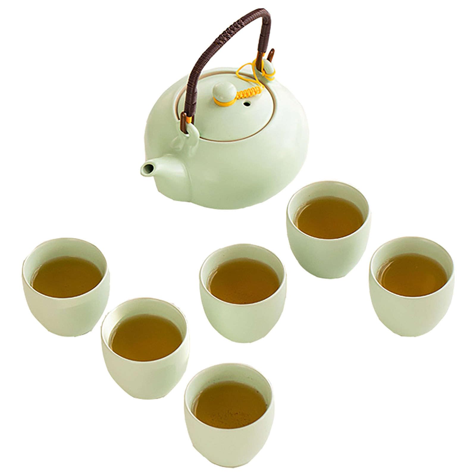 zestaw do herbaty, Ceramiczny zestaw do herbaty, chińskie filiżanki z czajnikiem 6 filiżankami Zestawy upominkowe Świetny prezent dla biura w domu(Green)