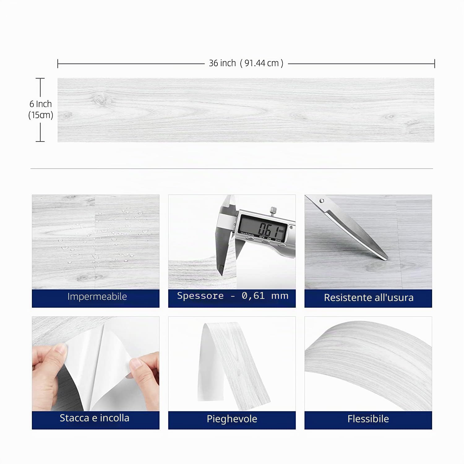 FunStick 90CM×15CM 30 Pezzi Piastrelle in Vinile per Pavimenti Adesive Mattonelle Effetto Legno Grigio Chiaro Listoni PVC Adesivo per Pavimento Bagno Pavimento Laminato PVC Adesivo Soggiorno Garage