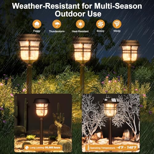 XMCOSY+ Solar Outdoor Lights, ‎2 Lighting Modes RGBW LED Solar Garden Lights, Solar Pathway Lights, IP65 Waterproof Solar Powered for Yard Patio Walkway Driveway (6 Pack, Warm White & RGB) - Thumbnail 4