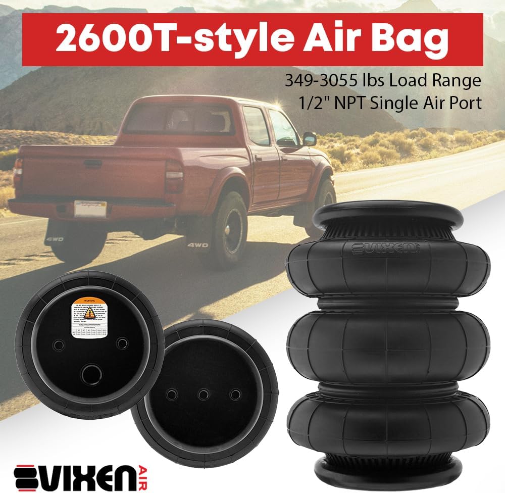 Vixen Air 1/2" NPT Single Air Port Triple Bellow Suspension Air Spring/Air Bag Dual Pack VXD2600TDP