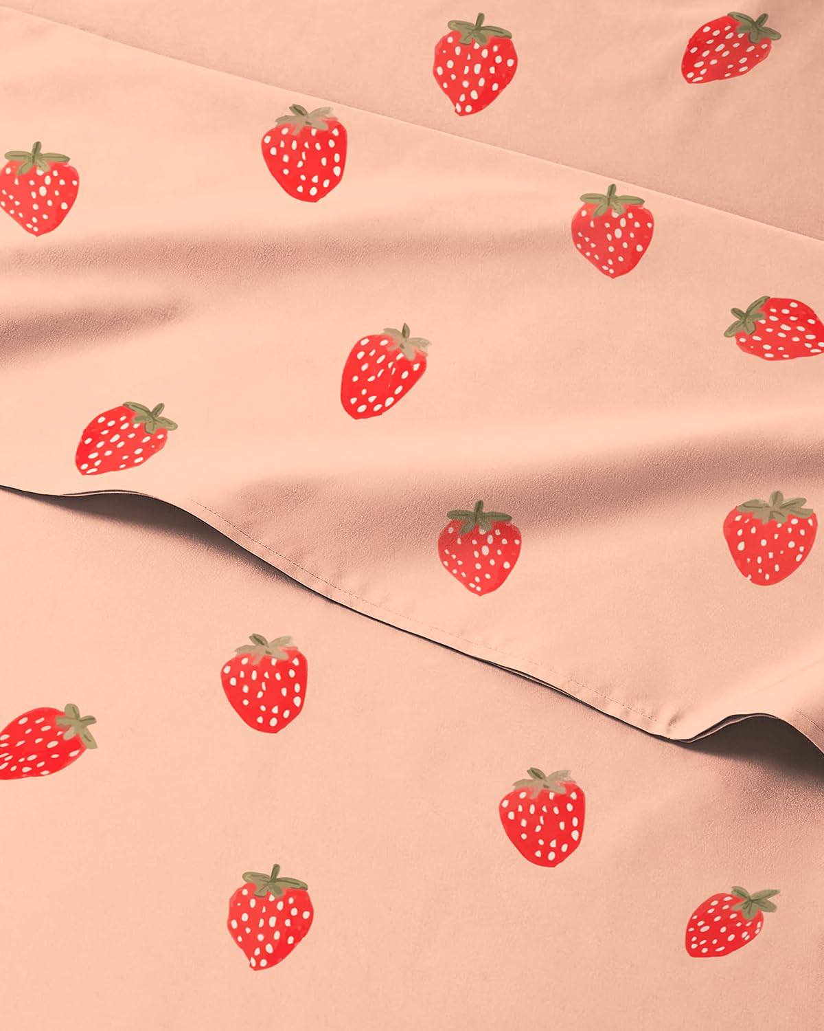 Kids Full Size Strawberry Bed Sheets - 4 Piece Kids Strawberry Sheet Set - Sweet Fruity Bedding - Ultra-Soft, Cute &amp; Cozy - Breathable &amp; Machine Washable - Bed Set for Boys, Girls, Teens &amp; Toddlers