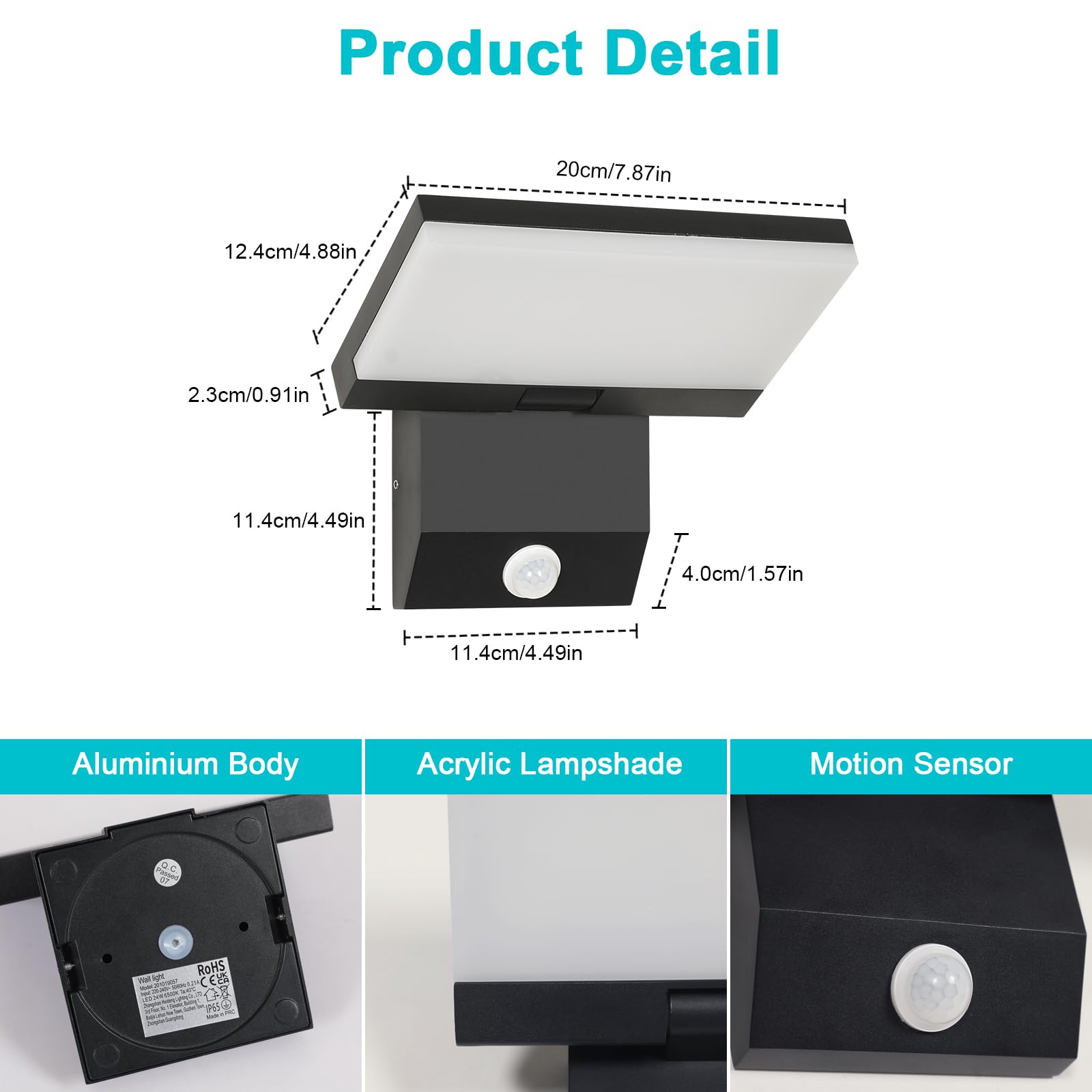Comely Aplique Pared Exterior con Sensor de Movimiento, 24W Lampara Exterior Pared LED, IP65 Impermeable Aplique Negro para Patio, Jardín, Terraza, 6500K