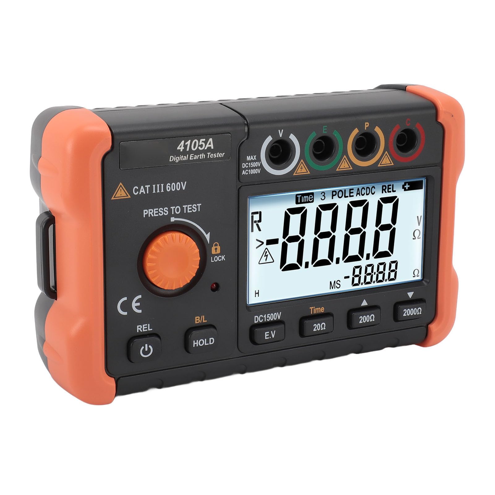 Probador de Resistencia Al Suelo de la Tierra, Medidor de Medidor Digital Medidor de Luz LCD Pantalla de Luz de Fondo 2000 Conts 0? 1000V de Tierra para Medidores Eléctricos de Resistencia Al Suelo