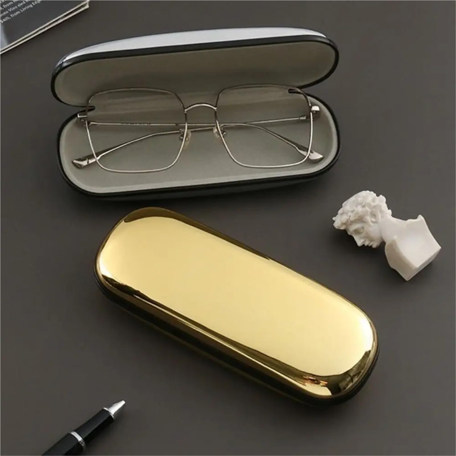 Astuccio per Occhiali Custodia for Occhiali Custodia for Occhiali Custodia Rigida in Metallo Portatile da 2 Pezzi for Donna(Gold)