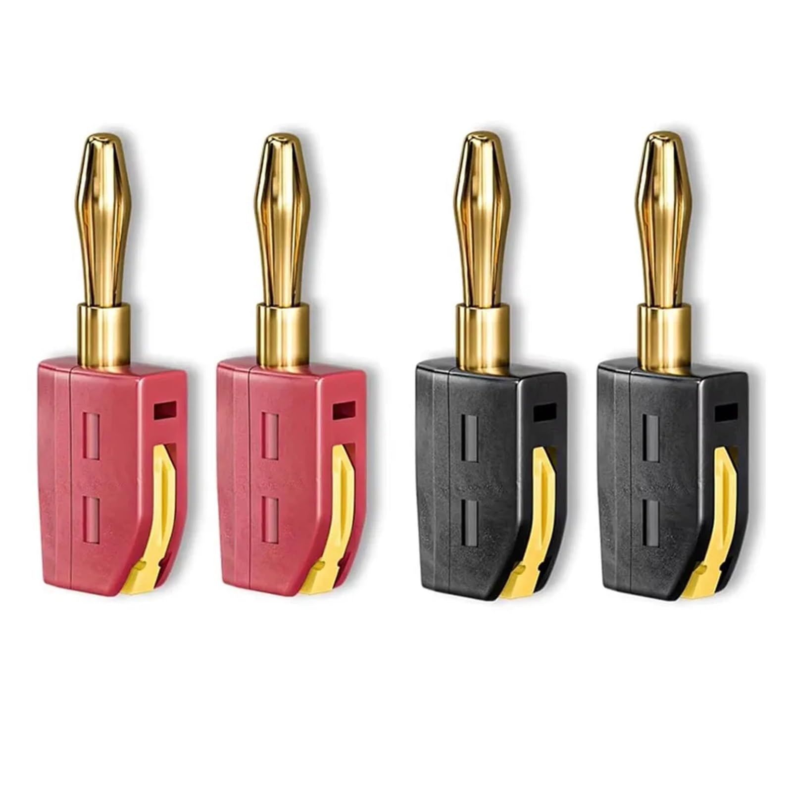 4 connettori a banana placcati oro da 4 mm, 32 A, ad alta corrente, connessione rapida per altoparlanti e amplificatori audio, coppia rossa e nera (rosso e nero)
