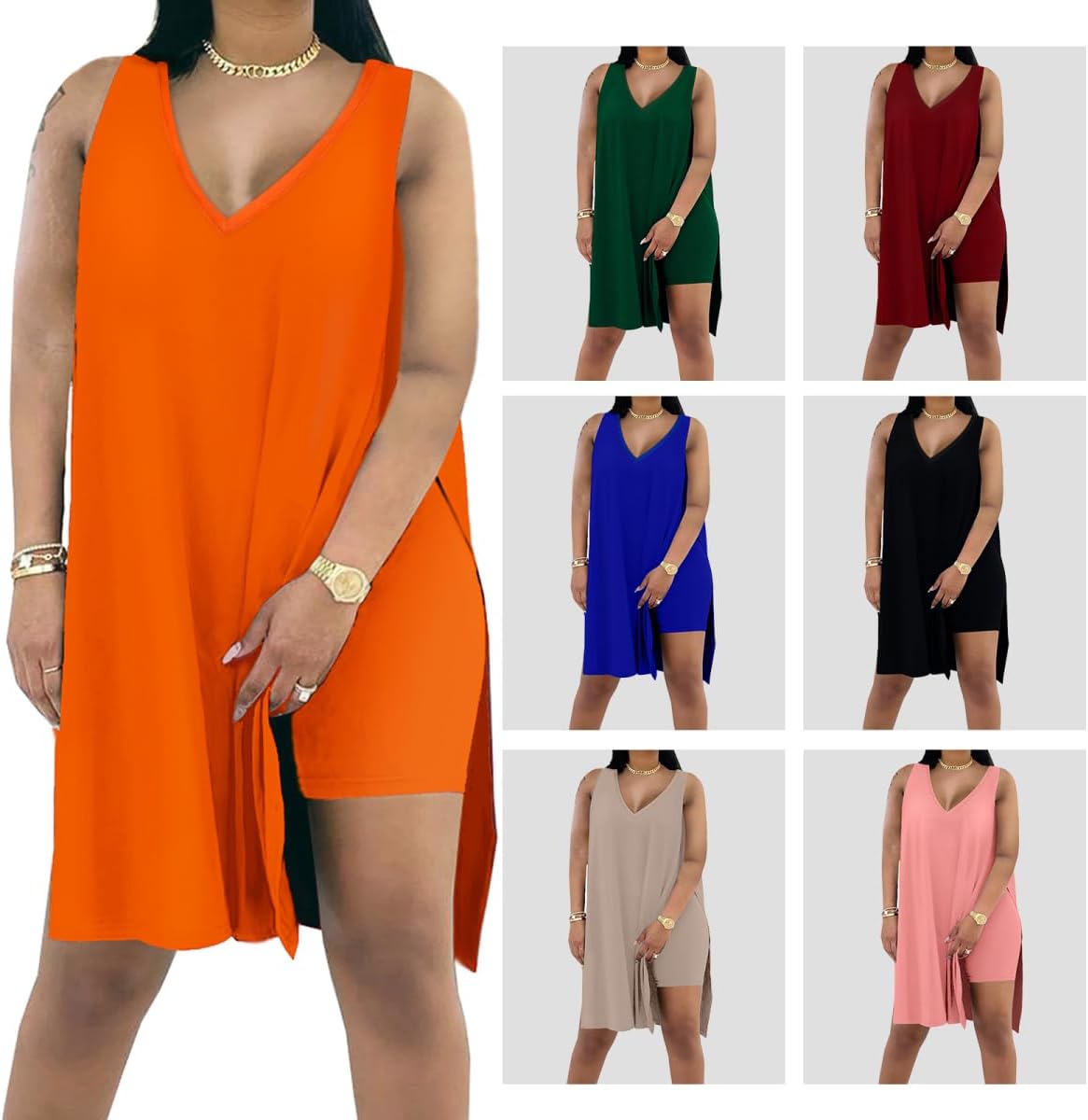 Difanlv Plus Size Women 2 Piece Outfits, Sleeveless Tunic Tops Bodycon Biker Shorts Set, Summer Casual Oversized Tracksuit - Image 4