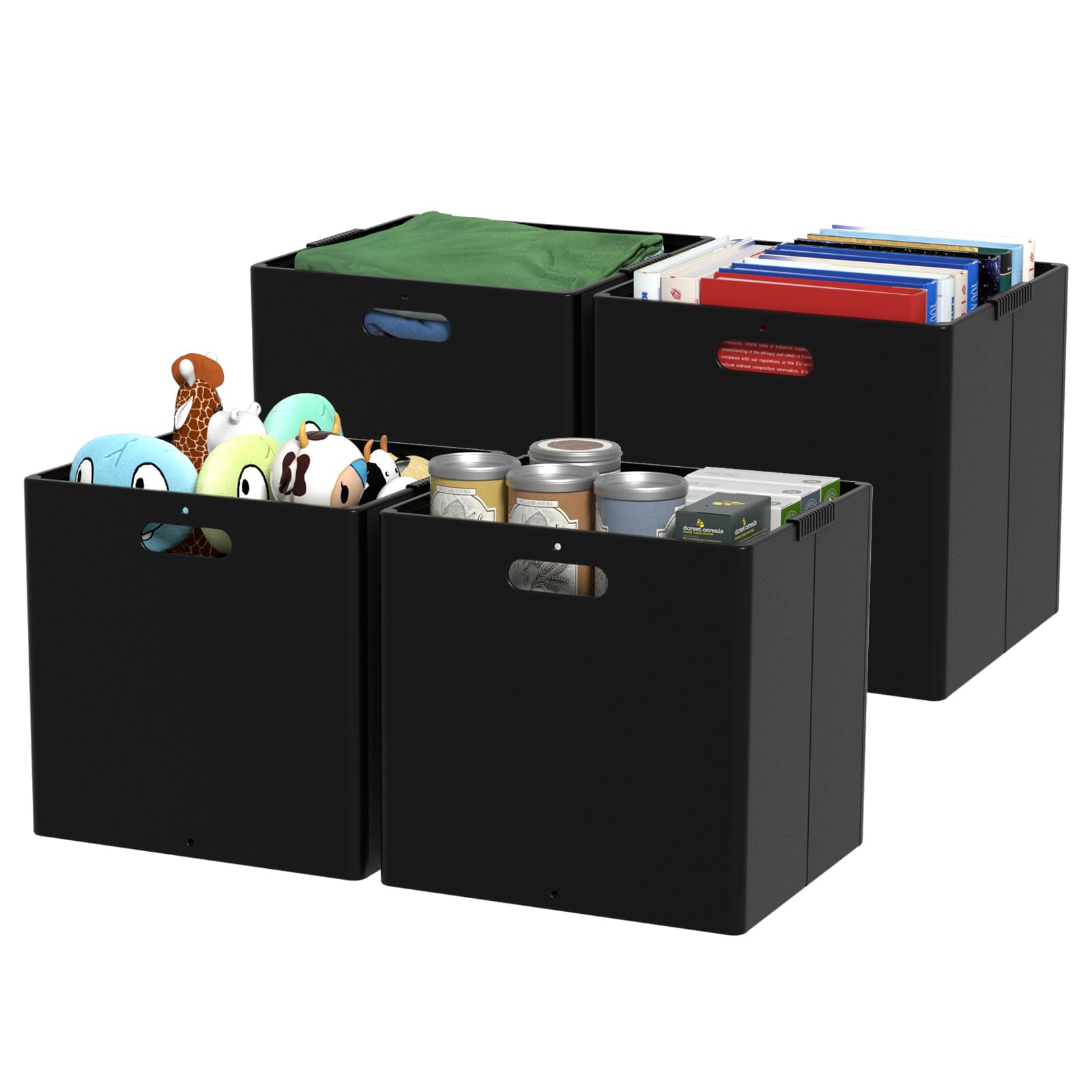 Xeabia Plastic Cube Storage Boxes, Foldable Organizer Cube Bin, Black, 4 Packs