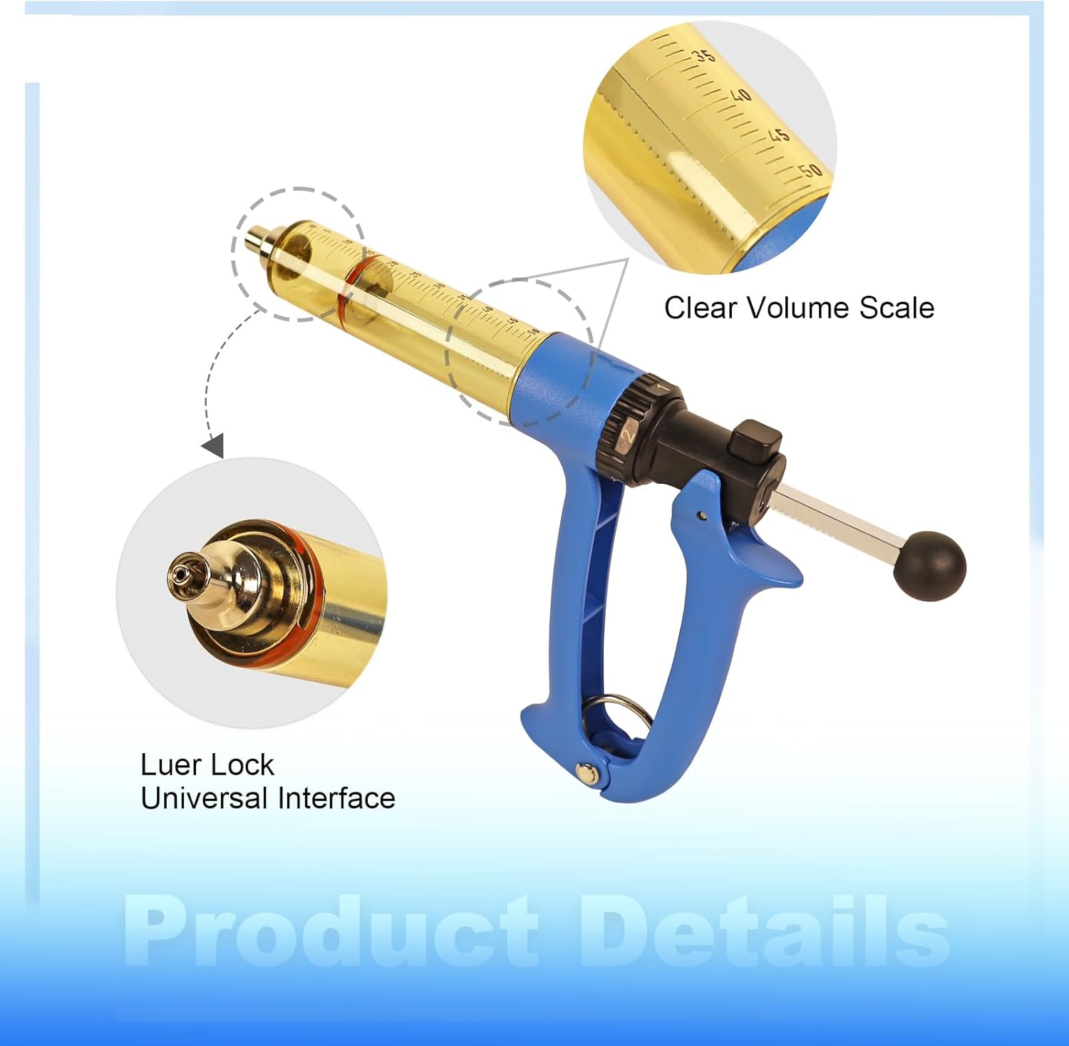 2-Piece Set, RANCH CHOICE 50ML Semi Automatic Livestock Syringe, Dose Adjustable, Continuous Repeating Luer Lock Cattle Syringe for Cow Goat Pig Sheep Hog