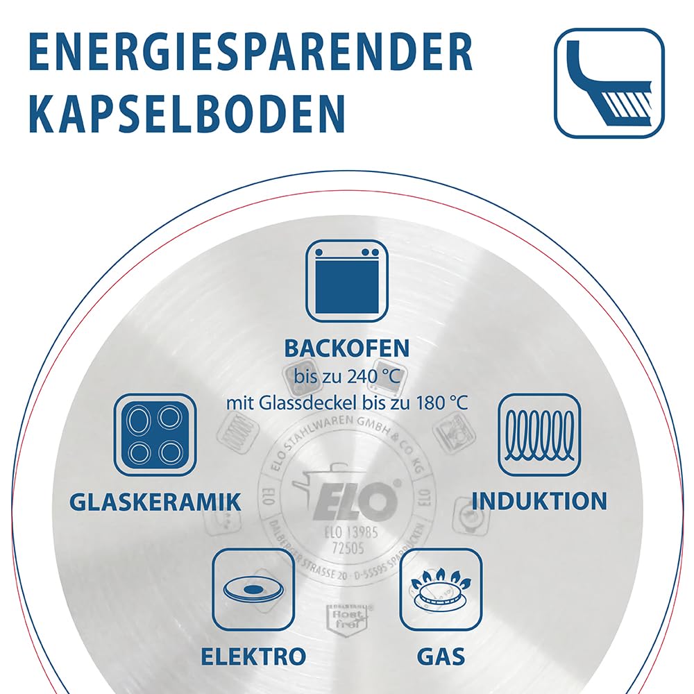 ELO Topfset Excellent 5-teilig, Edelstahl 18/10 - Induktion, Literskala | Volumenskala, Öl-Dosiersystem, Impactboden, spülmaschinengeeignet, backofenfest