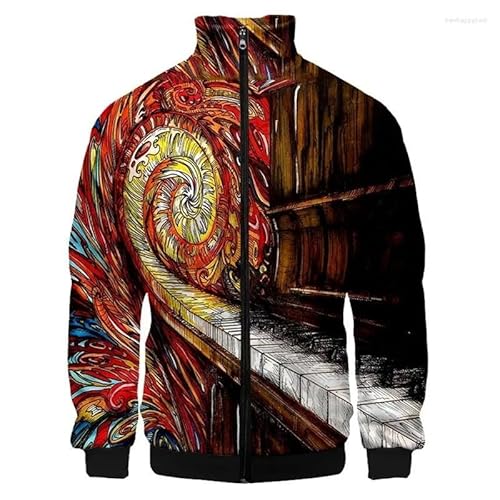 keepmore Men's Music Notes Printed Long Sleeve Jacket Lightw
