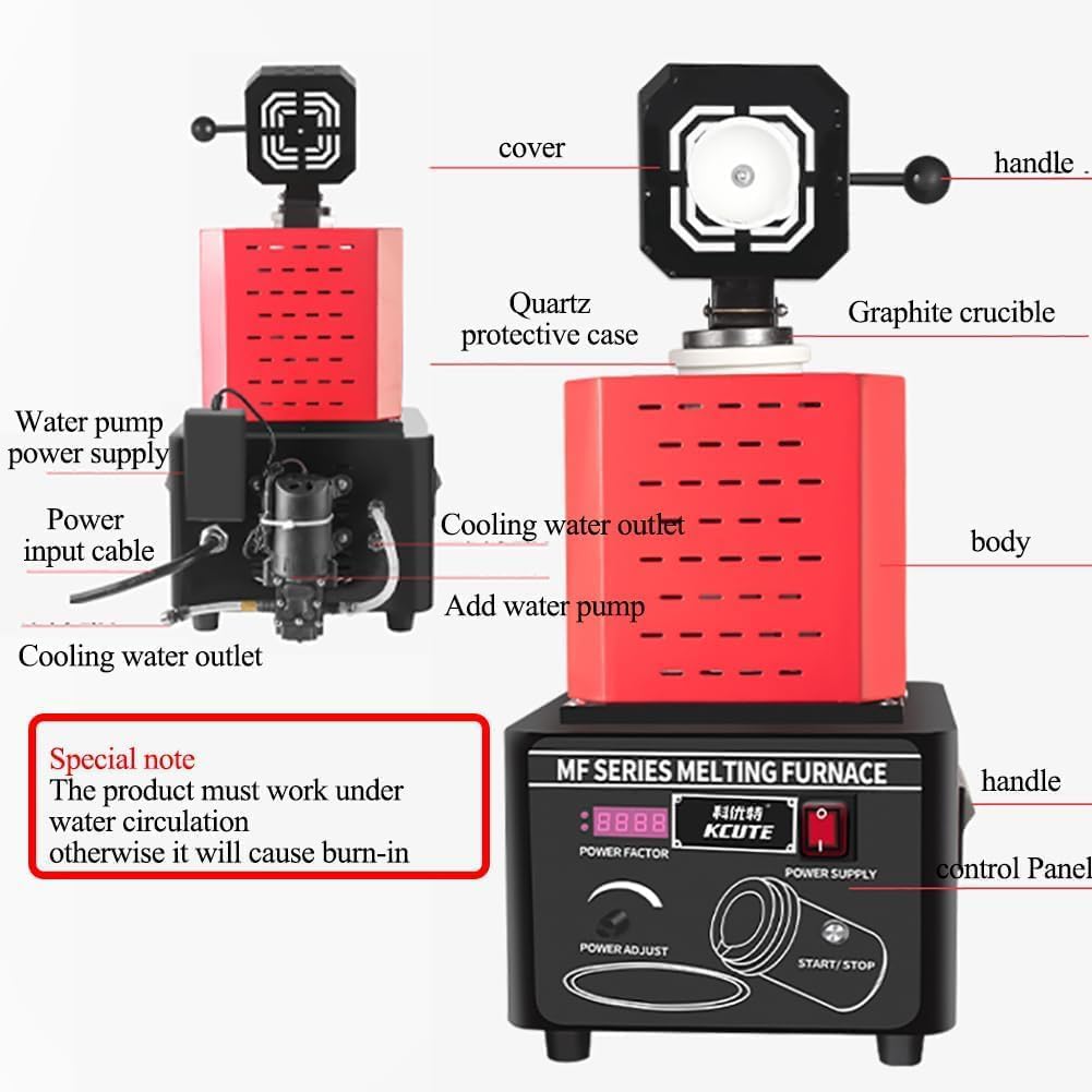 Forno Elettrico per Oro 5000W, Macchina per la Fusione Digitale dei Metalli 1600℃/2912℉, Tempo di Fusione 3-5 Minuti, Forno Fusorio per Argento, Oro, Rame, Alluminio 3kg Graphite Crucible