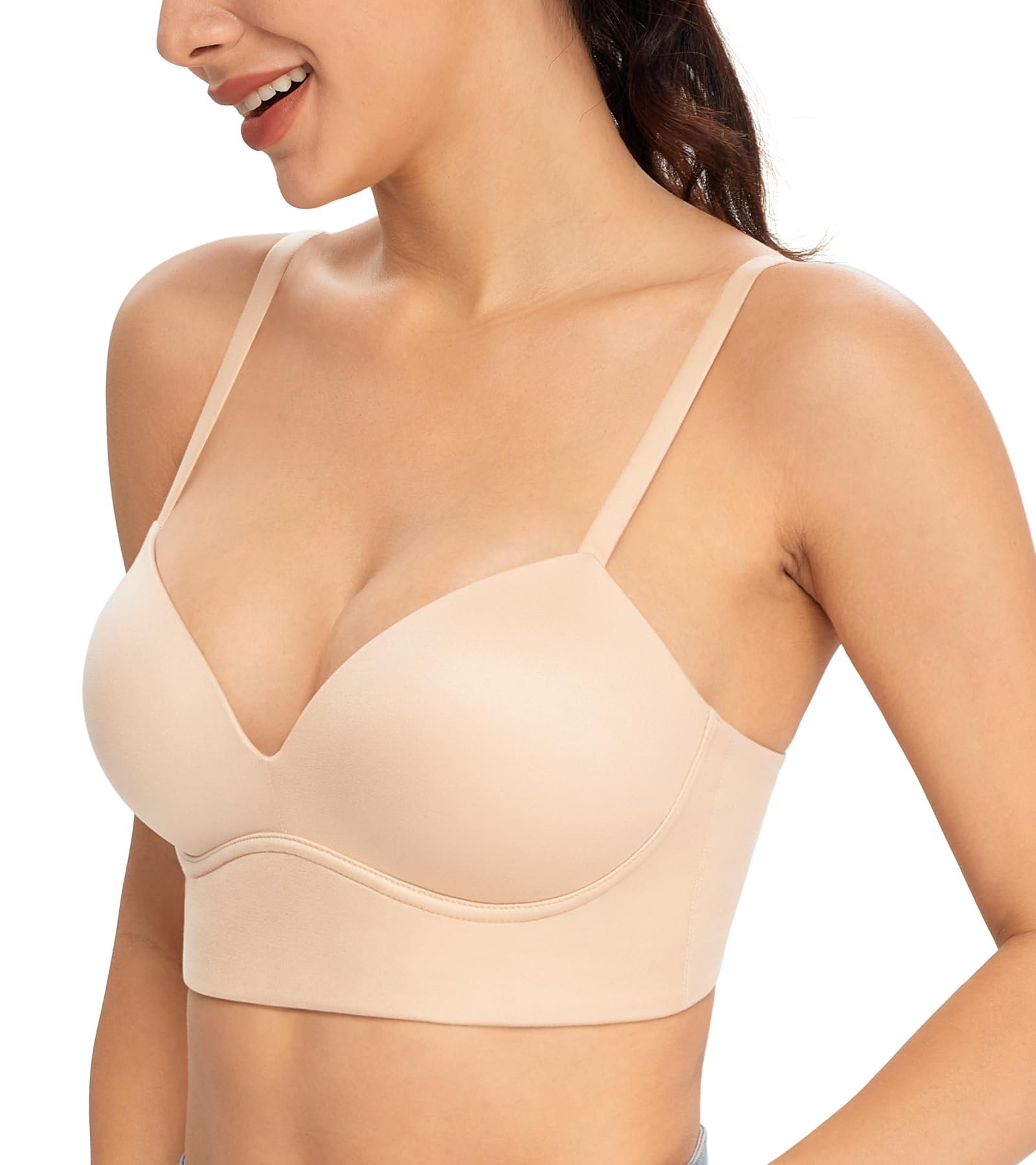 Exclare Women's Longline Push Up Bra Deep V Wirefree Pad Cup Everyday Brassiere