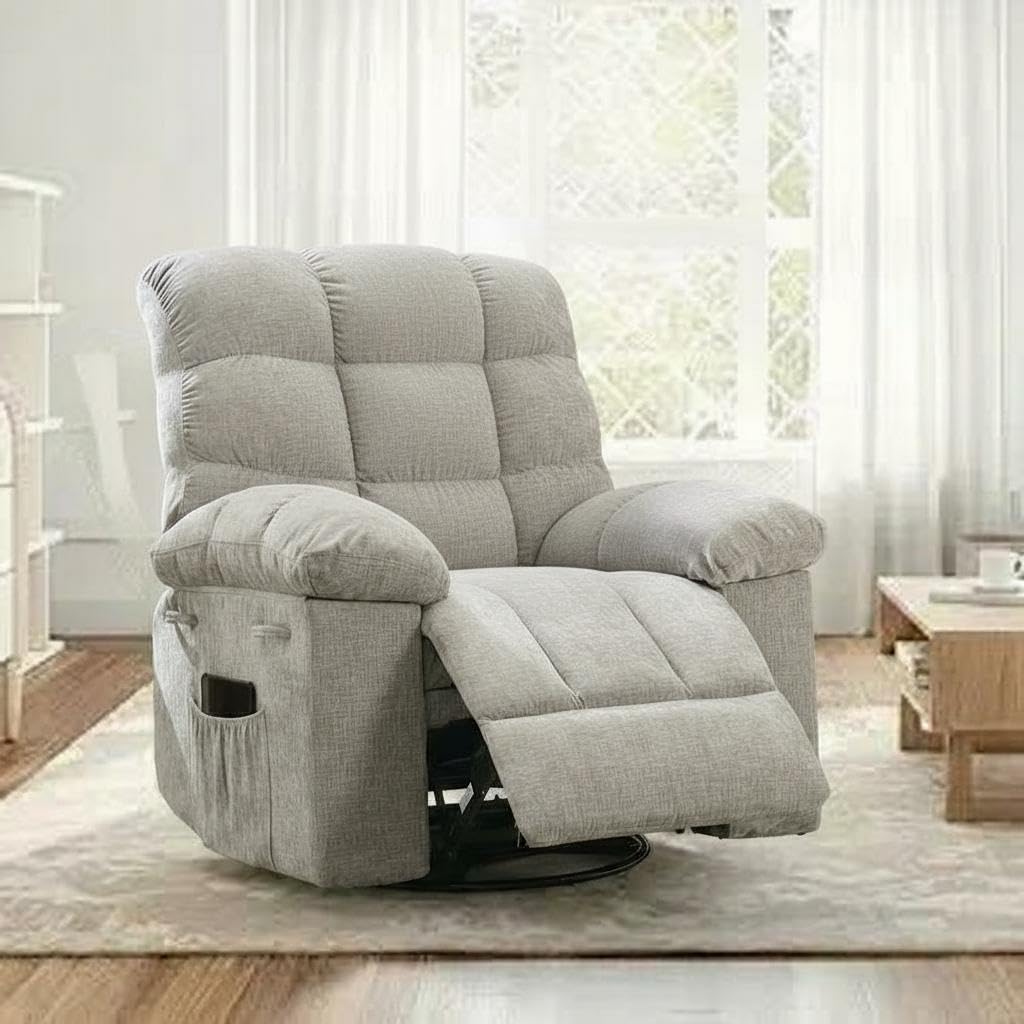 Oversized Swivel Rocker Recliner Chair for Adults, Extra Wide Manual Reclining Sofa Chair with Soft Chenille Upholstery, Comfortable Single Recliner