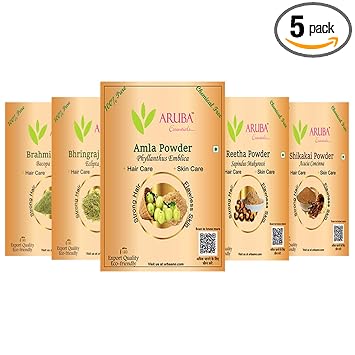 Amla, Reetha, Shikakai, Maha Bhringraj & Brahmi 100% Natural Powder for Hair Pack & Skin Care 100 gm Each Total 500 gm