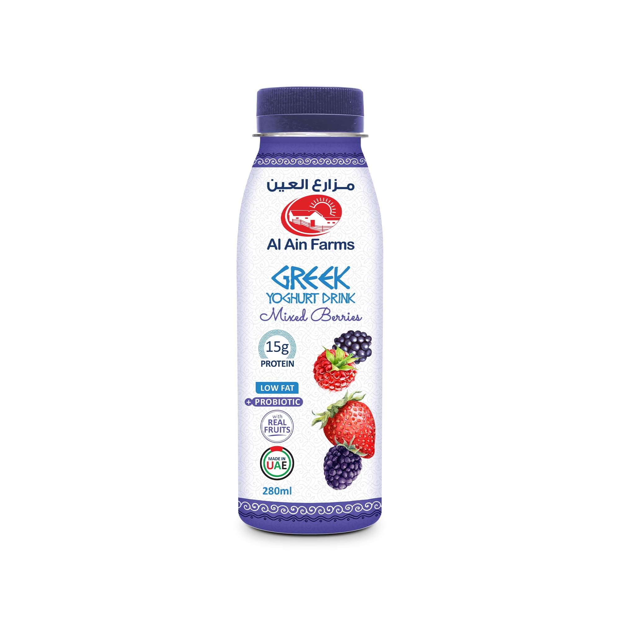 Al Ain Farms No Added Sugar Greek Yoghurt Drink Mixed Berries, 280 ml