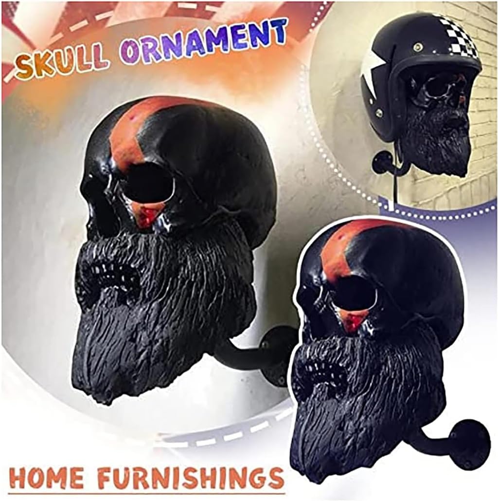 Motorcycle Skull Helmet Holder, Porte-Crâne, Monté Mural la Résine Étalage Casque, Artisanat Amovible en Résine pour Décoration Murale en Forme Tête Fantôme(Black)