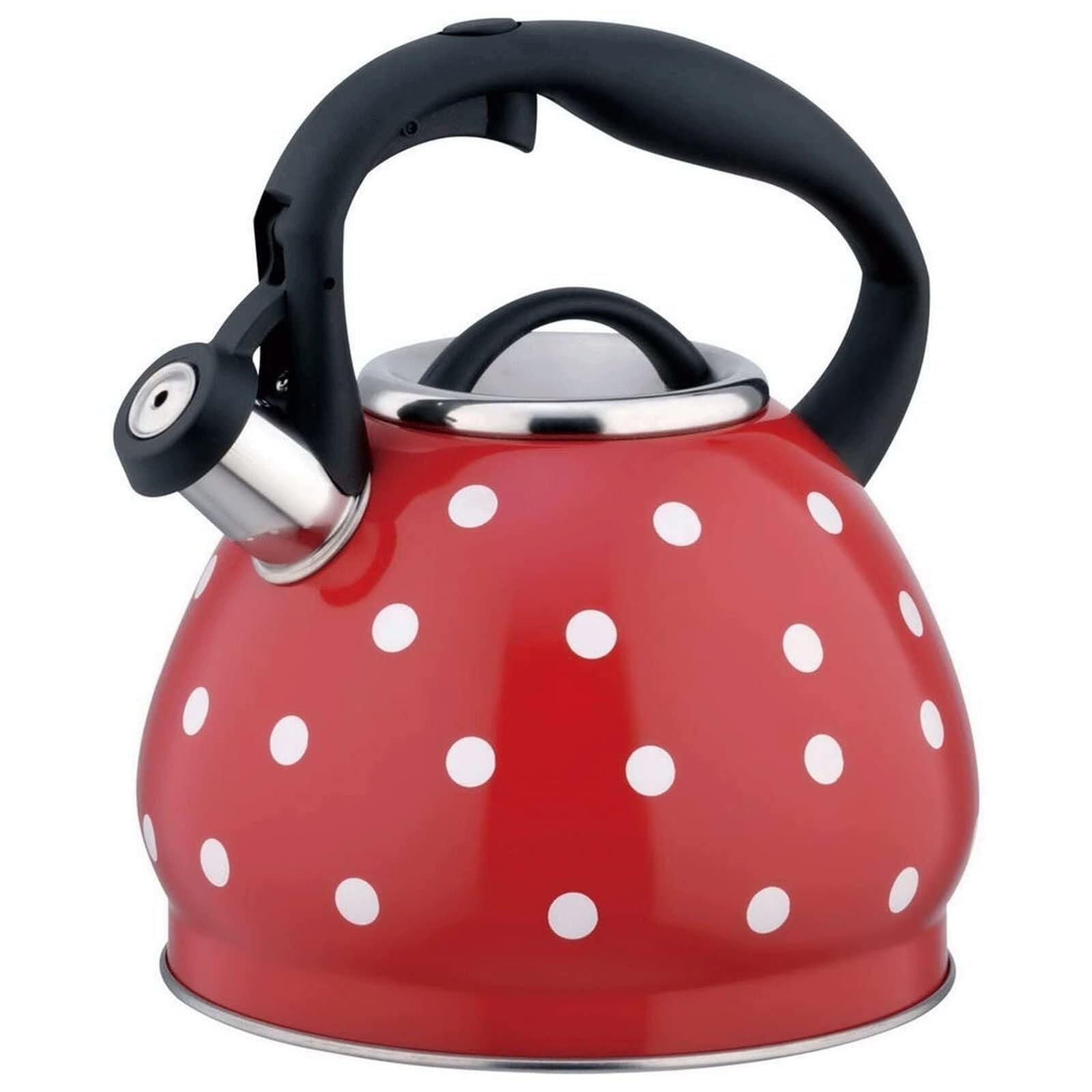 Czajnik gazowy ze wzorem w kropki, gwizdający czajniczek ze stali nierdzewnej 3 l, z ergonomicznym uchwytem i przyciskiem dotykowym, do kuchni, na kemping, czerwony