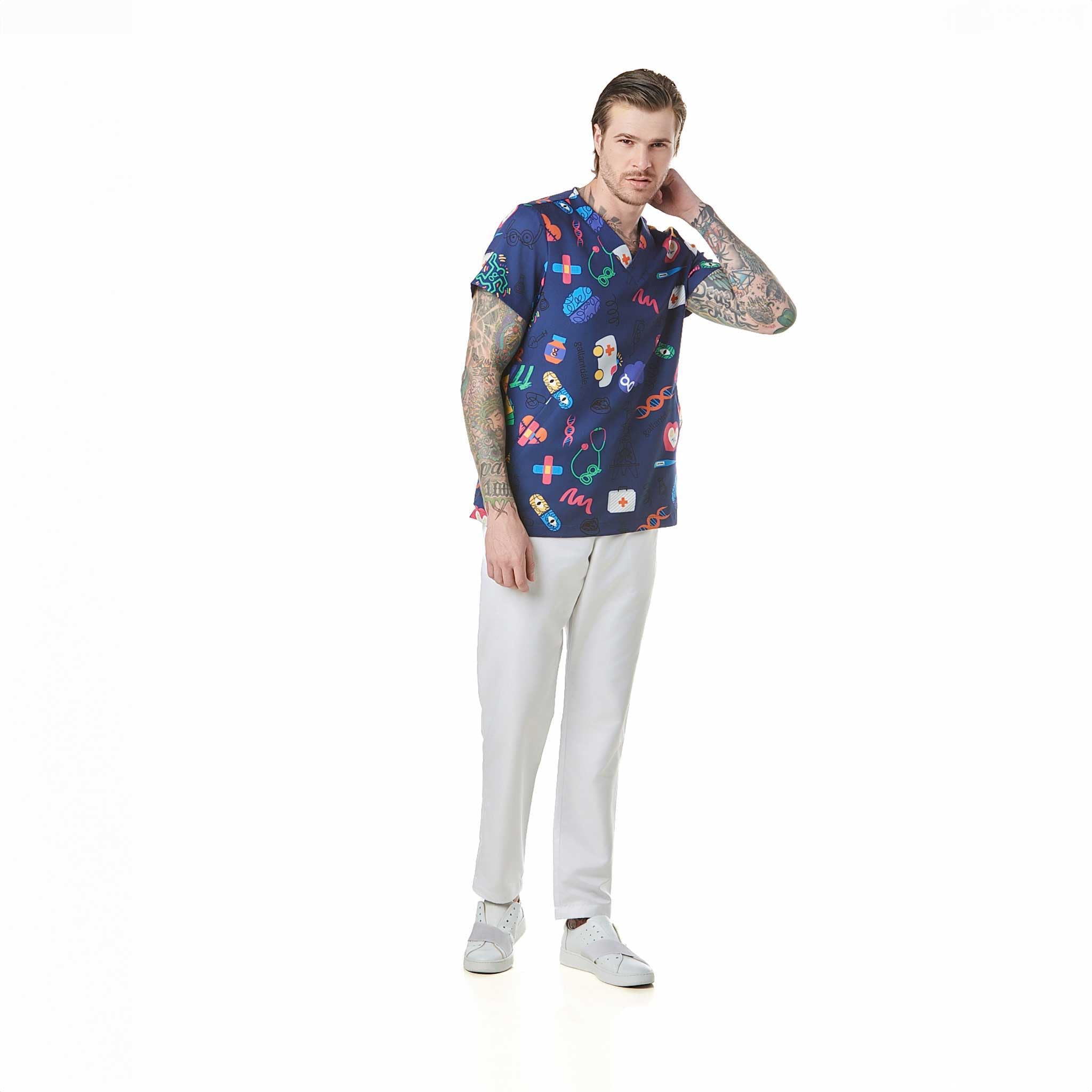 Kasack Sanitär District Herren Scotland Bloom Chlor Beständig Jacke Uniform Sanitär Arbeitskleidung Medizinischer Doktor Tierarzt Zeichnungen Marineblau, marineblau, S