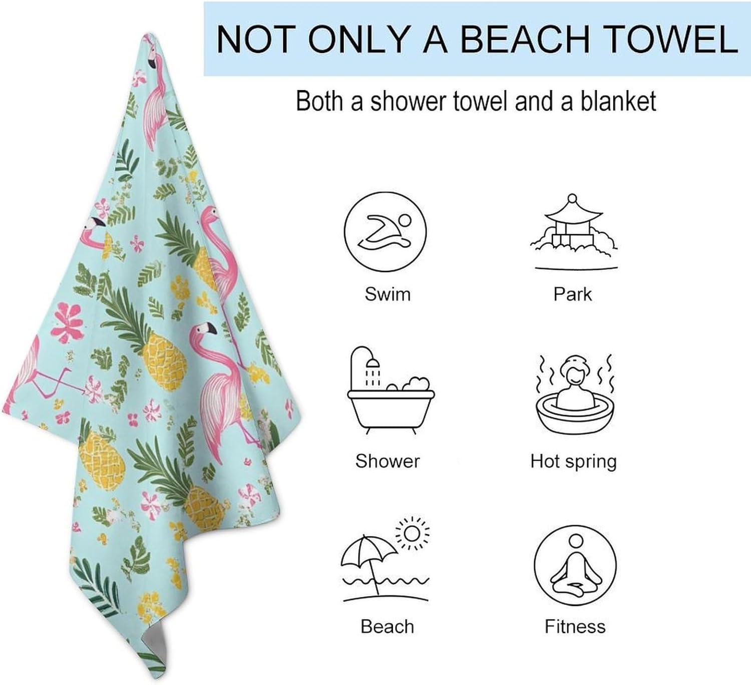 Tropical Flamingo and Pineapple Oversized Beach Towel Soft Absorbent Pool Bath Swim Towels for Adults Travel Vacation Gifts 130x80cm