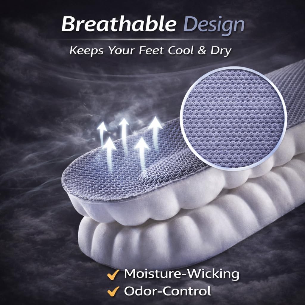 4D Cloud Insoles for Men & Women, Memory Foam Shoe Inserts, Shock Absorbing Support for Joint & Knee Comfort, Ankle Stability, Sports & Multipurpose Wear(Men 6.5-7 | Women 8.5-9-(255-260mm)) - Image 3