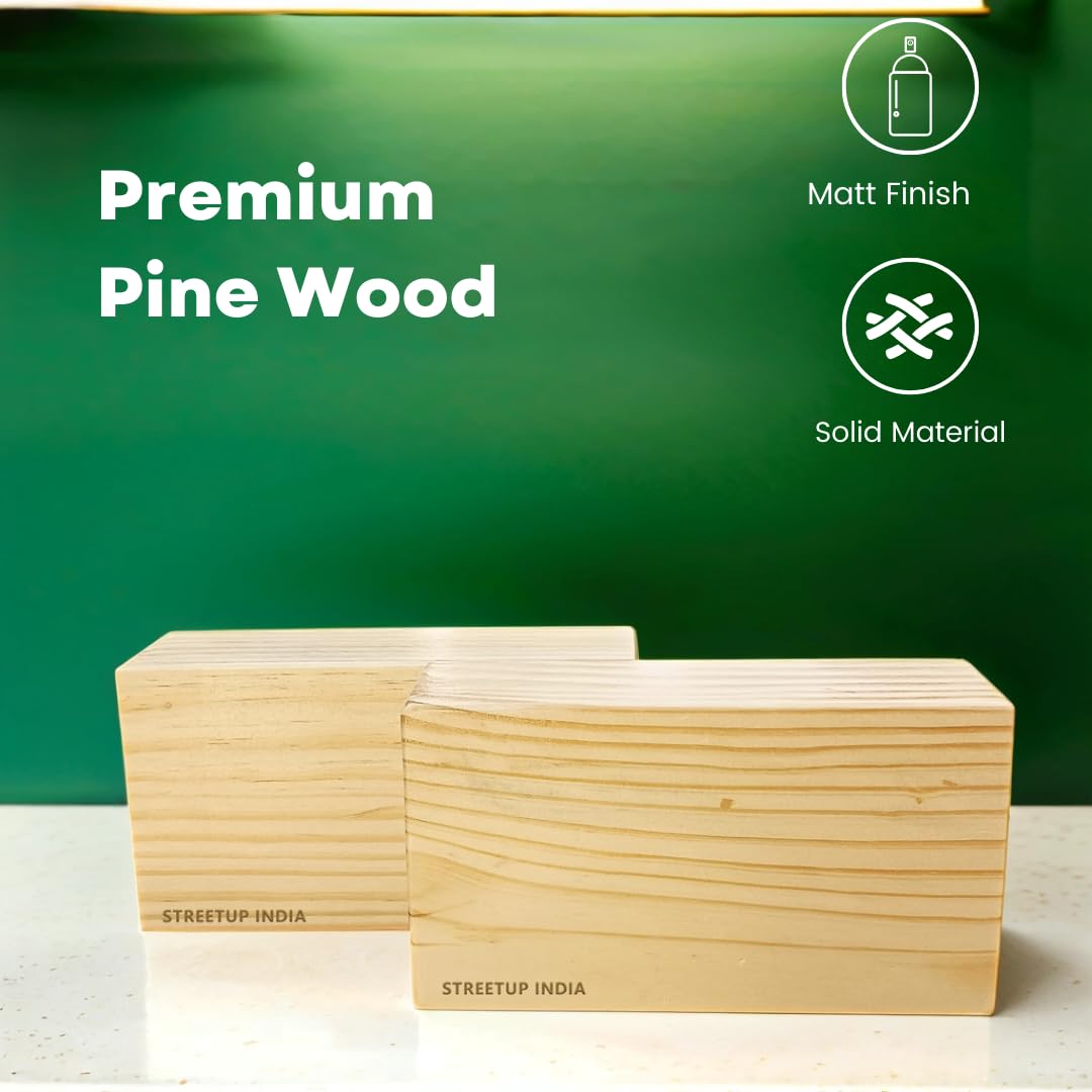 Streetup India® Wooden Yoga Block With Eco-Freindly Pine Wood| Non-Slip Workout Block|Extra Large 9X5X3 Inches (Set of 1) 4