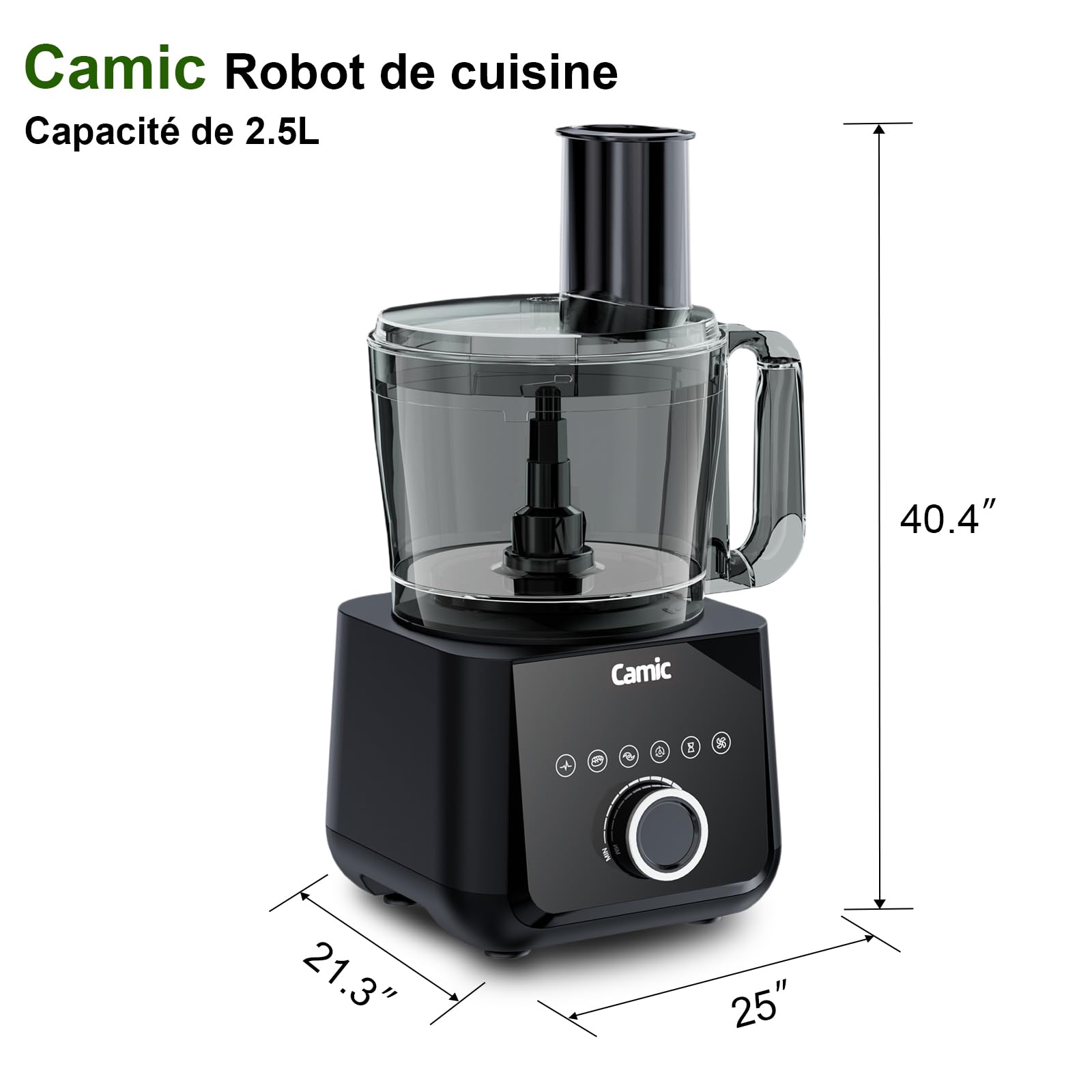Camic Robot Cuisine Multifonction 1500W - Compact Robot Culinaire avec Bol 2.5L, 6 Fonctions, PowerChop, Disque 3 en 1, Assemblage facile pour une Variété de Tâches de Cuisine