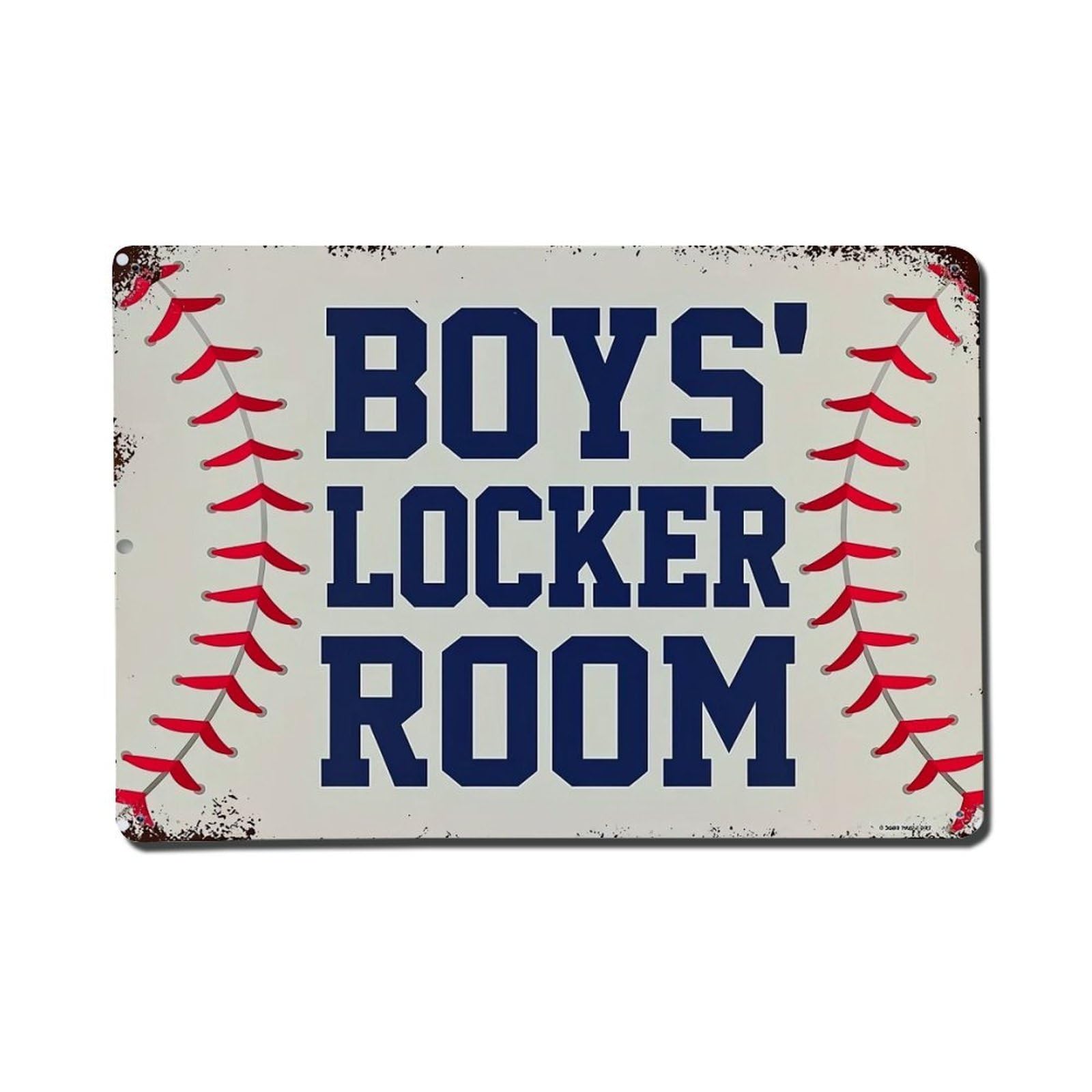 Boys Locker Room Baseball Stitch Design Metal Tin Sign Plaque