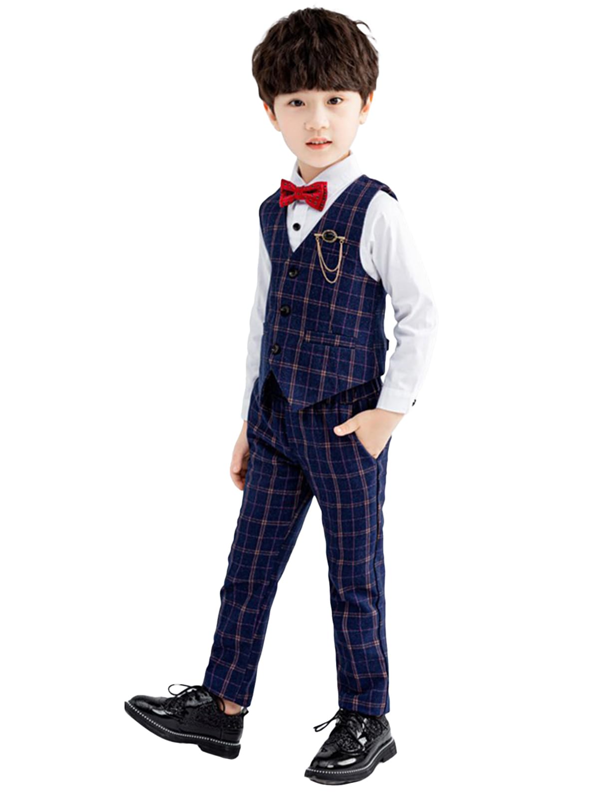LOLANTA - Conjunto de Chaleco y pantalón para niño, Vestido a Cuadros con Camisa - Smoking Formal - Traje de Portador de Anillos de Boda, Azul, 10 años, Azul, 10 años