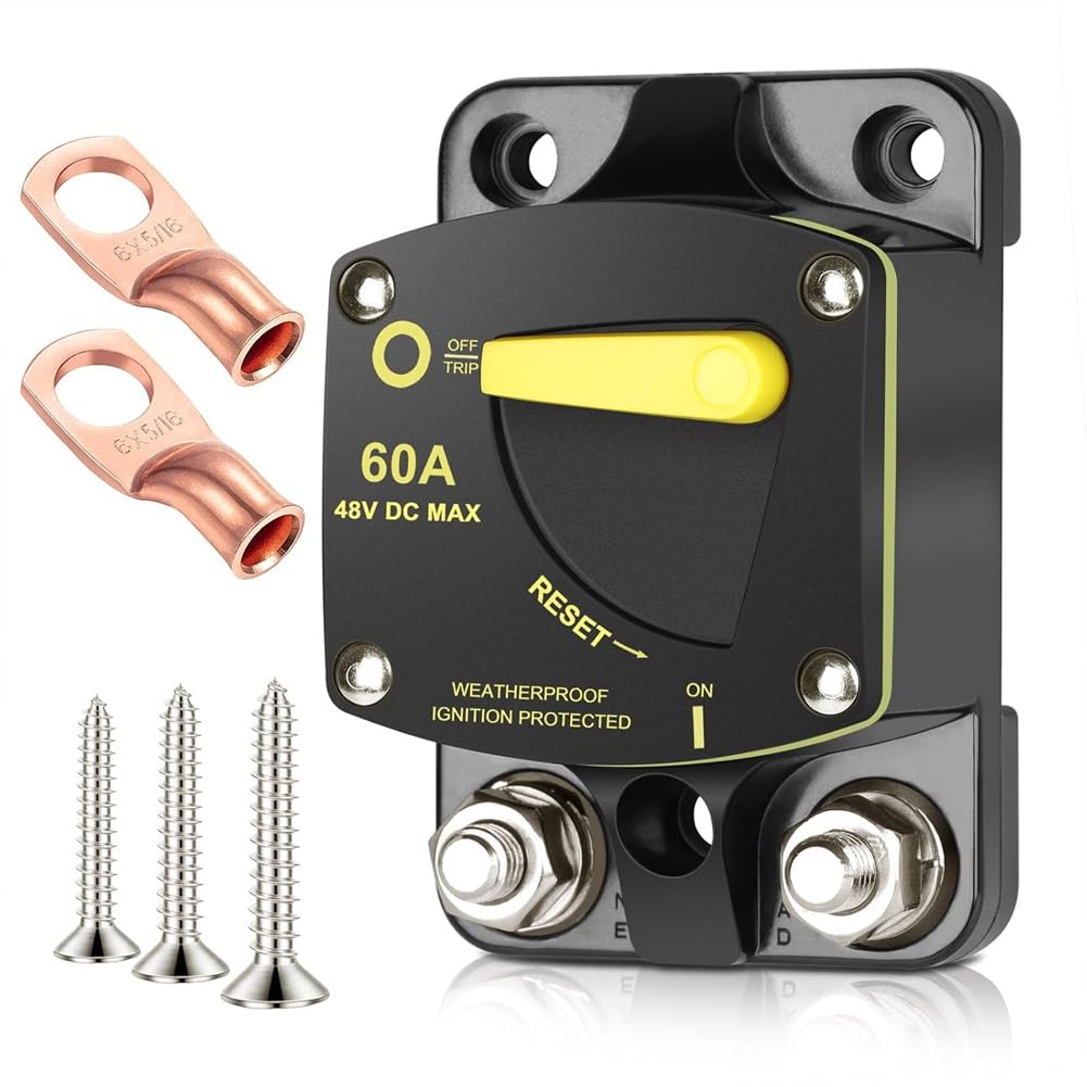Disyuntor de 60 amperios para evitar averías en el audio de autocaravana y sistemas de 12V-48V