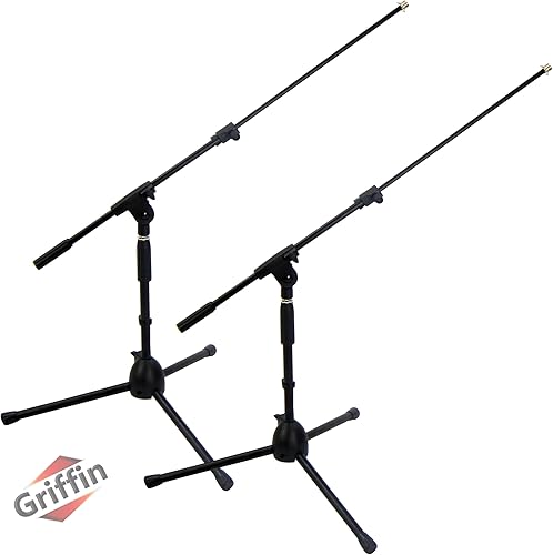 Miniatura 10 de GRIFFIN Soportes cortos para micrófono (serie Low Profile-X), paquete de 4 – Trípode corto con soporte telescópico – Ideal para estudio, Kick Drum y