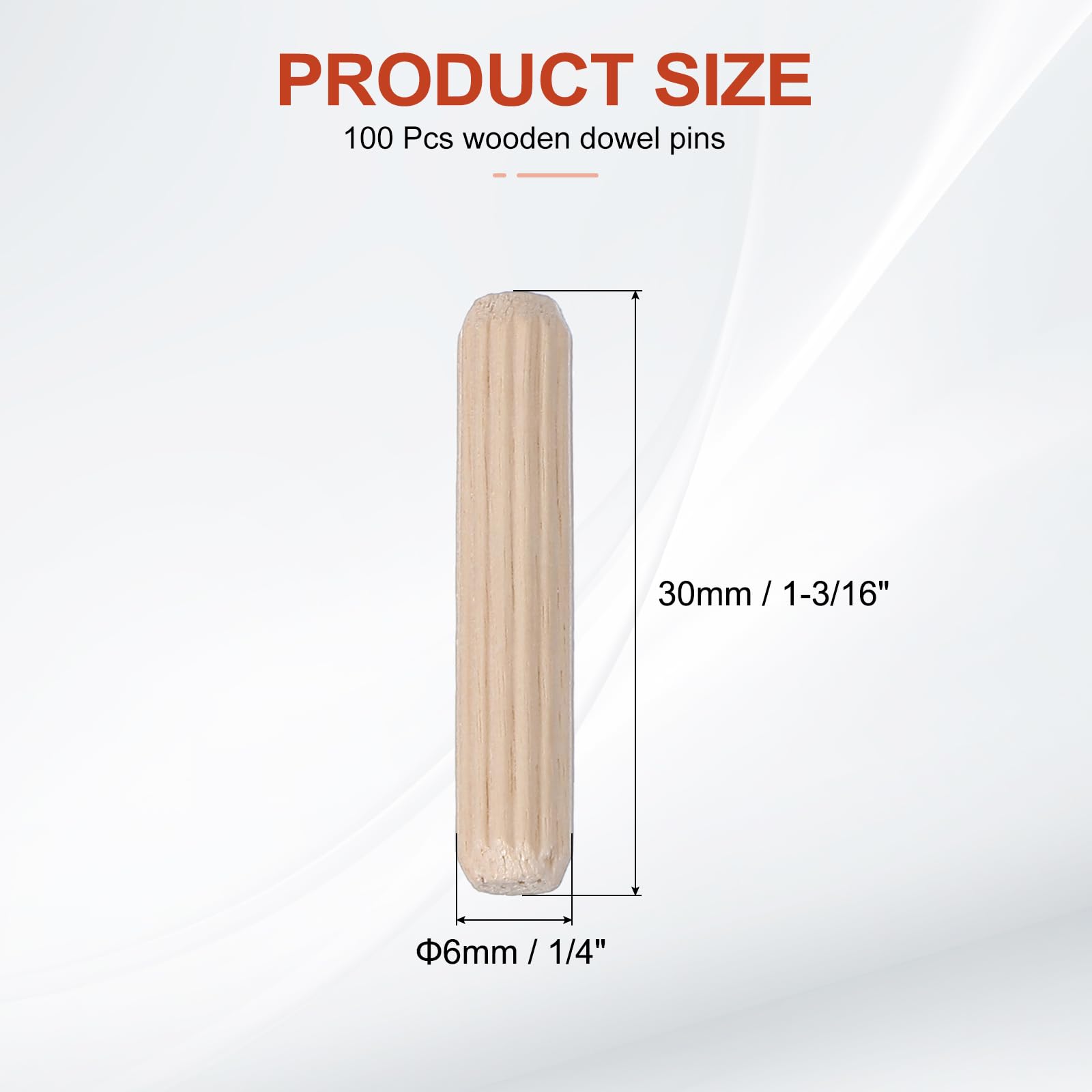 PATIKIL Wooden Dowel Pins 1/4" x 1-3/16" (6mm x 30mm) Straight Dowel Rods Wood Fluted Dowels Rods for Crafts Furniture DIY Hardwood Count 100 - Image 2